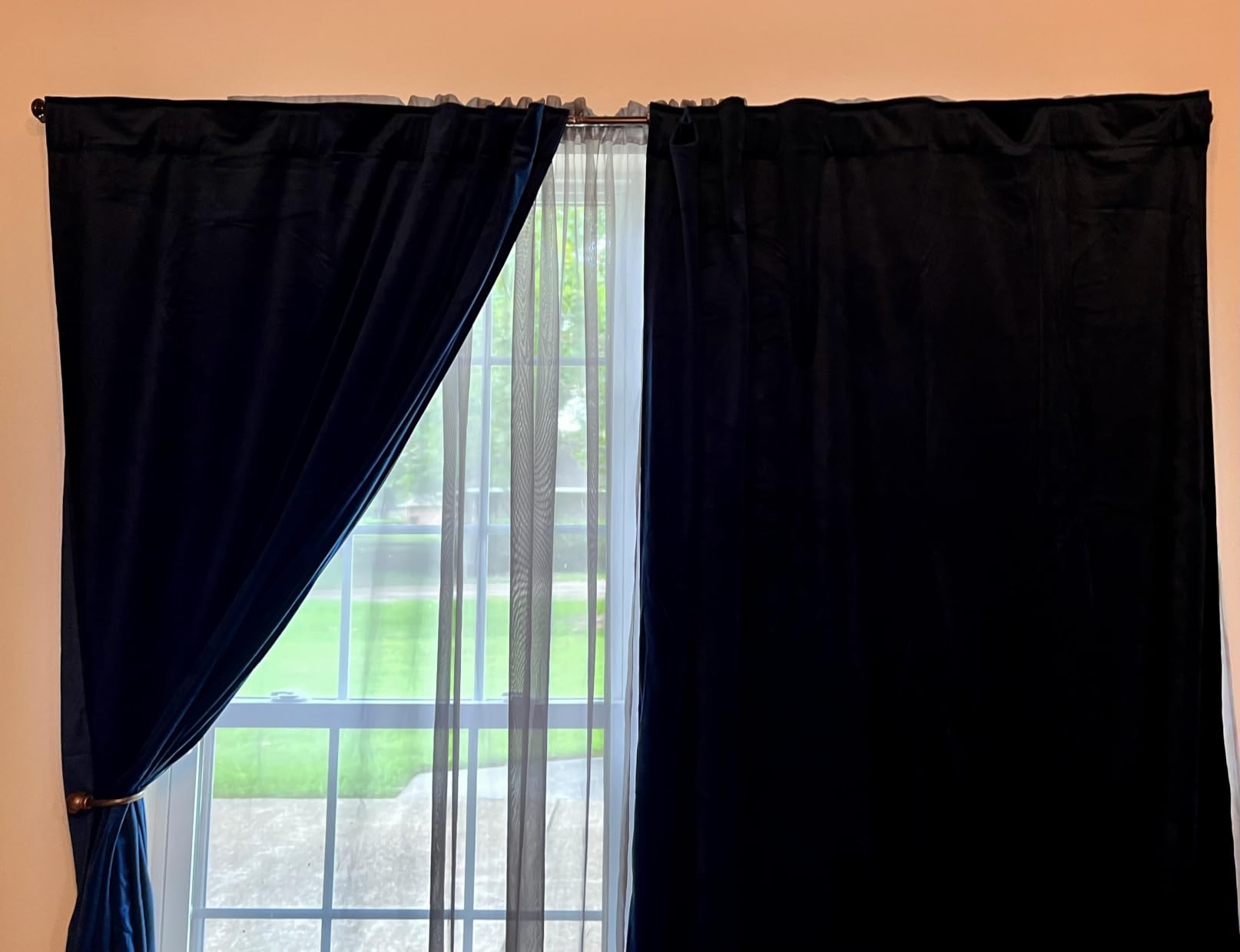 RYB HOME Blue Velvet Curtains 84 inches - Blackout Curtains for Living Room, Thermal Insulated Noise Reducing Panels Soft Luxury Window Decor for Kids Bedroom, Navy Blue, W52 x L84 inches, 2 Panels customer photo 2
