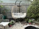 Cozy Hanging Egg Chair with Stand Indoor Outdoor, Wicker Patio Basket Swing Chair with Cushion and Golden Legs, 350lbs Durable Sturdy Egg Hammock Chairs for Deck Balcony Backyard Porch, Cream customer photo 2
