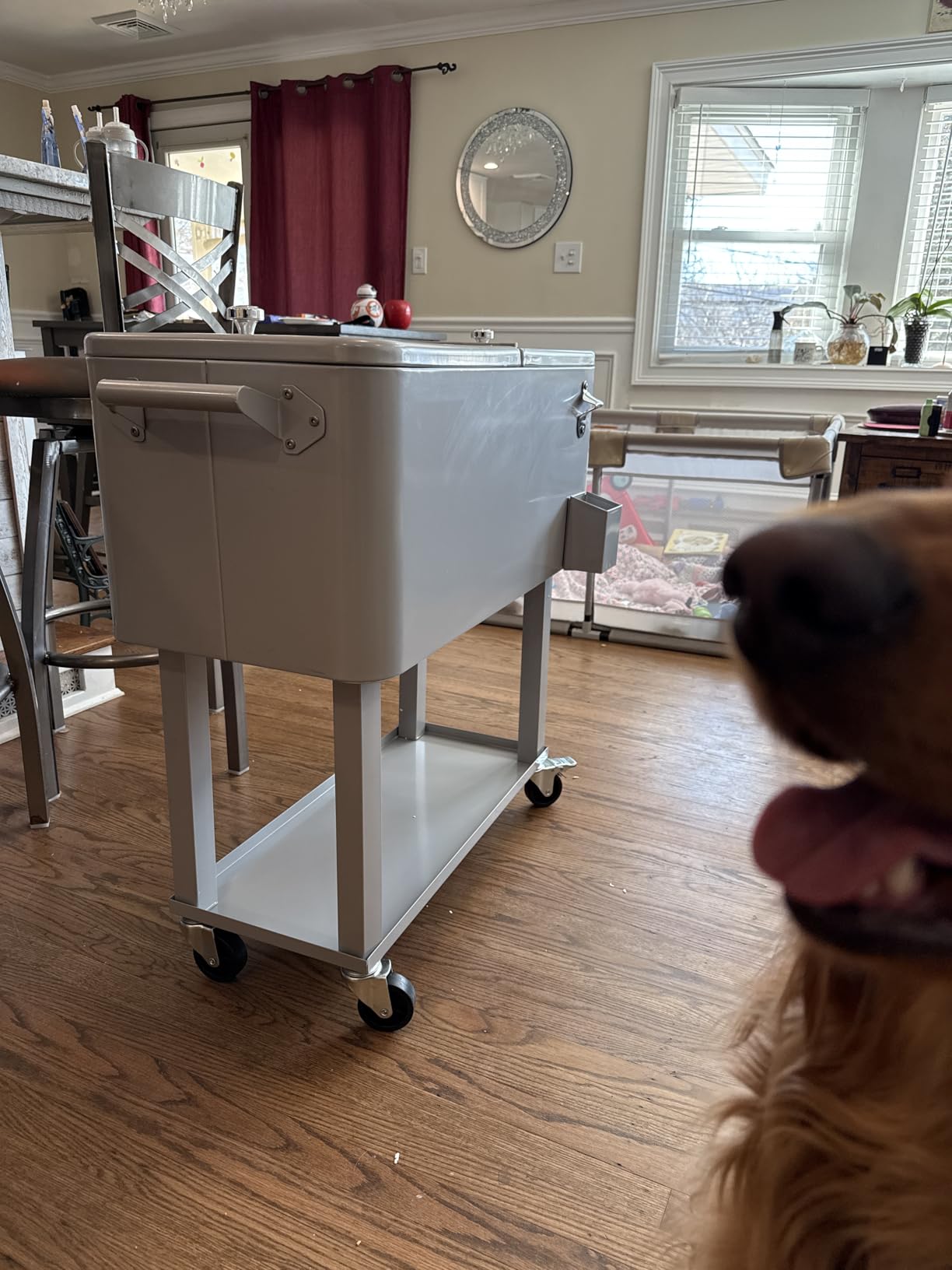 80 Quart Rolling Ice Chest Cooler Cart, Stand Up Cooler Trolley | Patio Beverage Cooler Trolley with Wheels, Outdoor Drink Bar Stand for Backyard Party, Includes Serving Tray, Ice Scoop customer photo 2