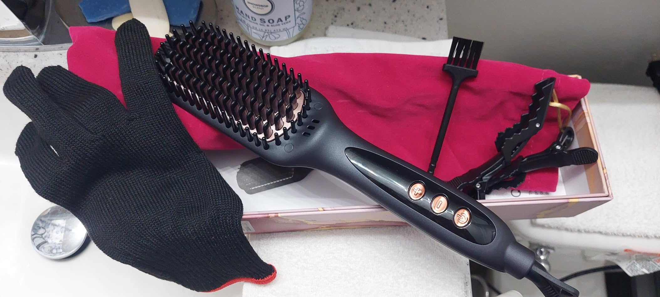 LANDOT Hair Straightener Brush Ceramic Ionic - Frizz-Free & Smooth Results | Straightening Brush with 60min Auto-Off & Anti-Scald, 12 Temp Settings & 30s heating, Dual Voltage Travel, Medium & Long Hair customer photo 1