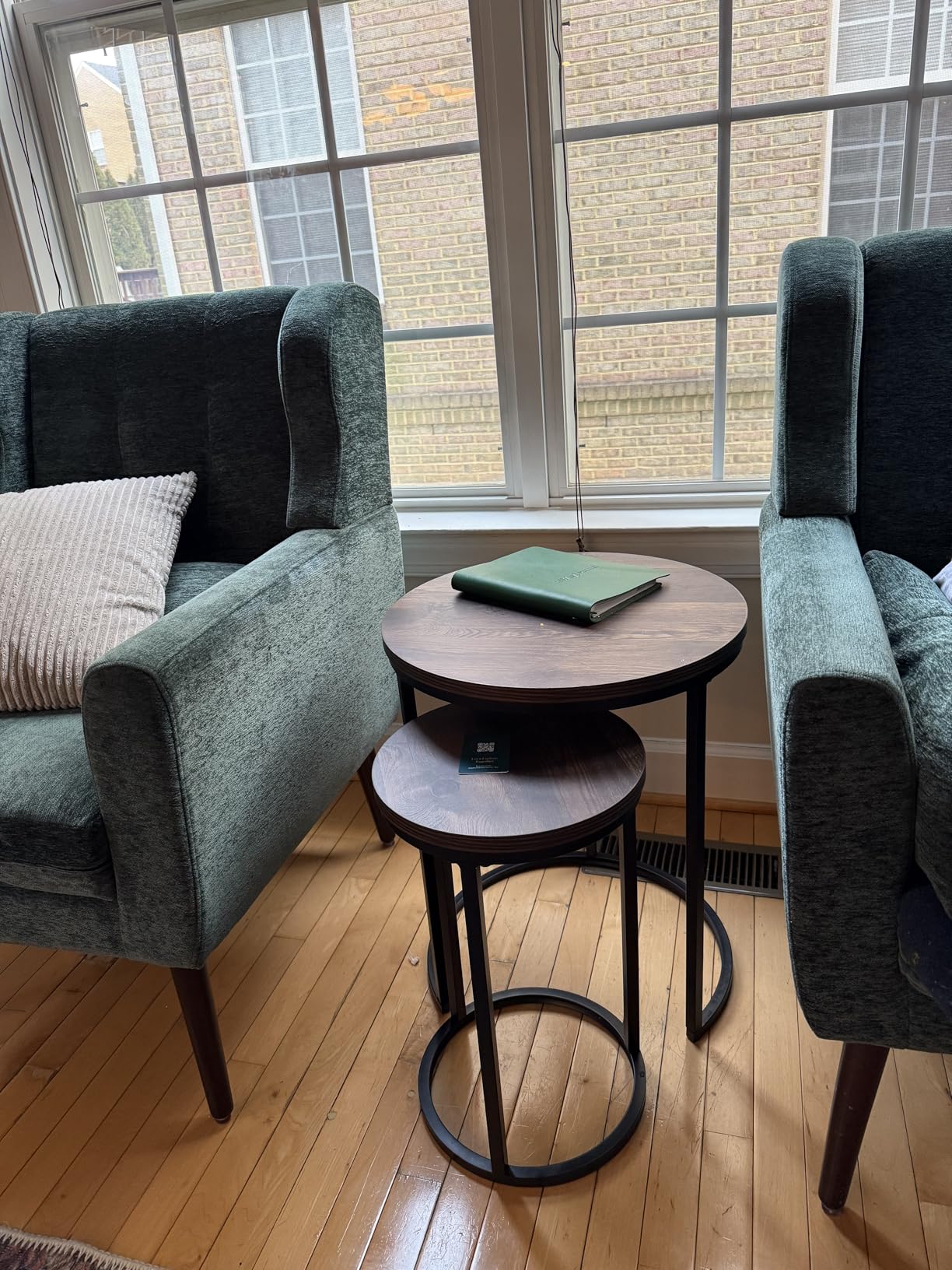 Nathan James Lula Nesting Round Side Set of 2, Accent End Table for Living Room with Wood or Marble Finish Tabletop and Metal Base, Nutmeg/Black customer photo 2