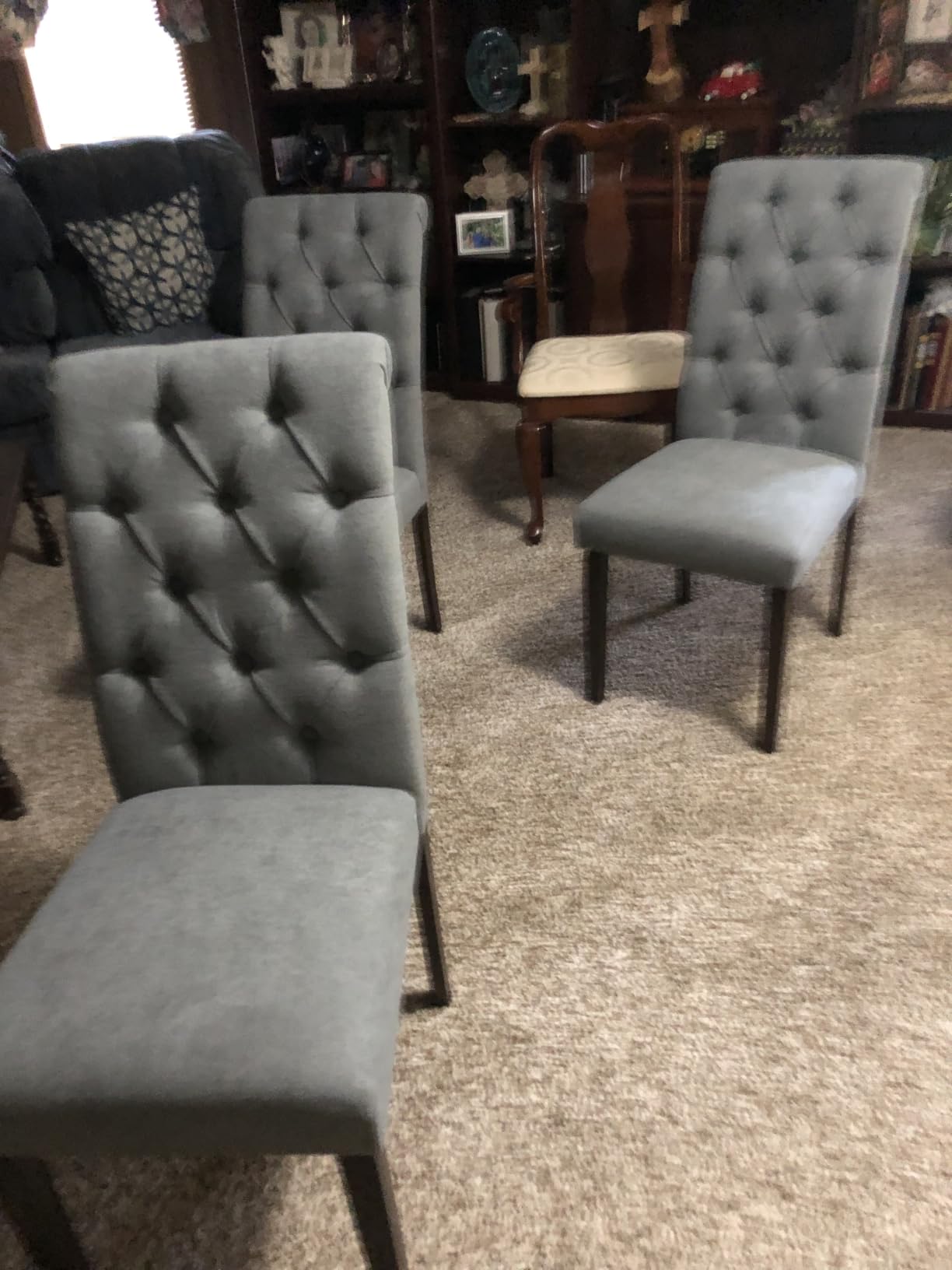 COLAMY Button Tufted Dining Chairs Set of 6, Accent Parsons Diner Chair Upholstered Fabric Dining Room Chairs Stylish Kitchen Chairs with Solid Wood Legs and Padded Seat, Dark Beige customer photo 2