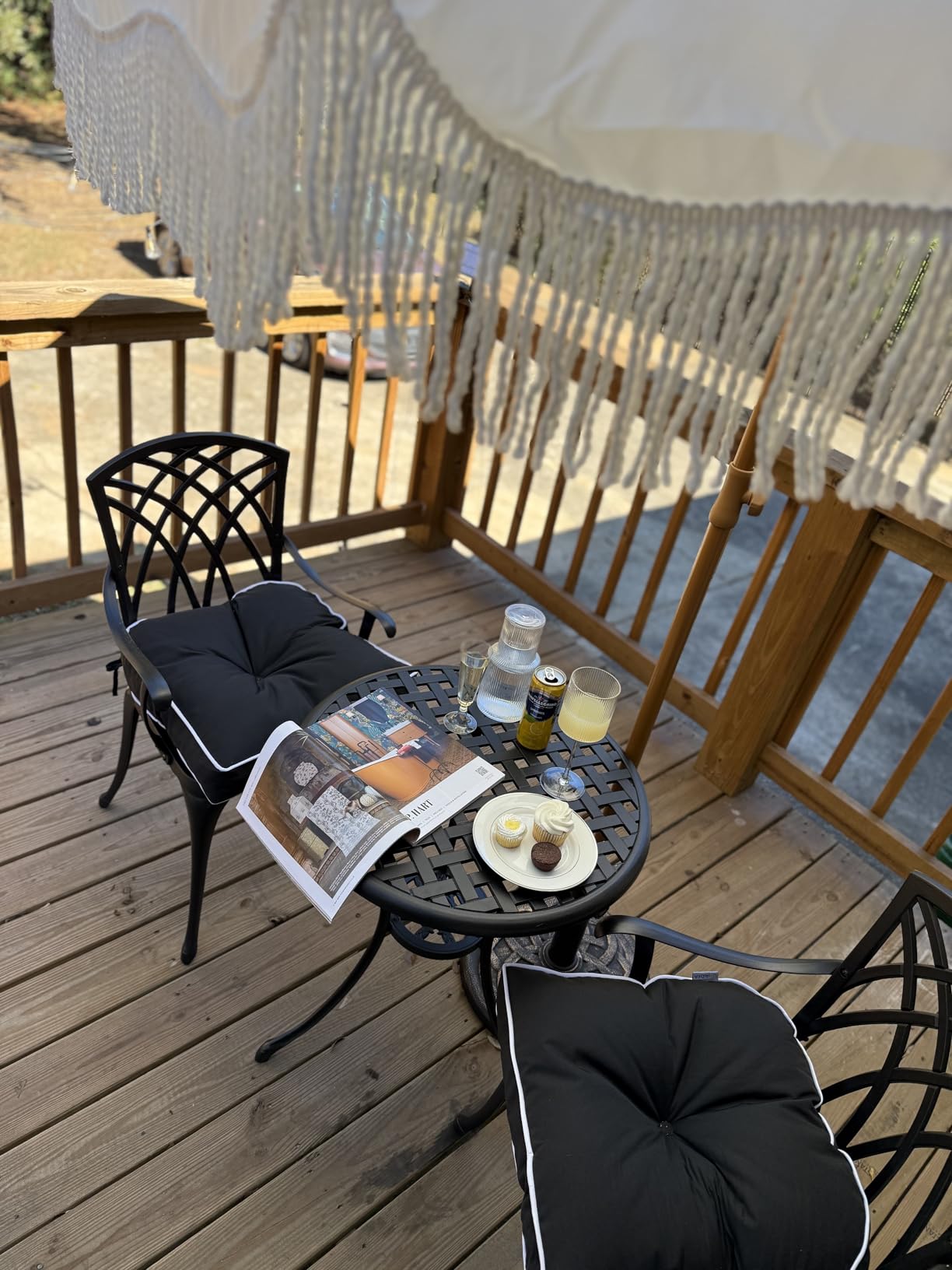 Bistro Set 3 Piece Outdoor, Cast Aluminum Outdoor Bistro Set, All Weather Bistro Table and Chairs Set of 2 with 1.97-Inch Umbrella Hole, Patio Bistro Sets for Garden, Woven Black customer photo 2
