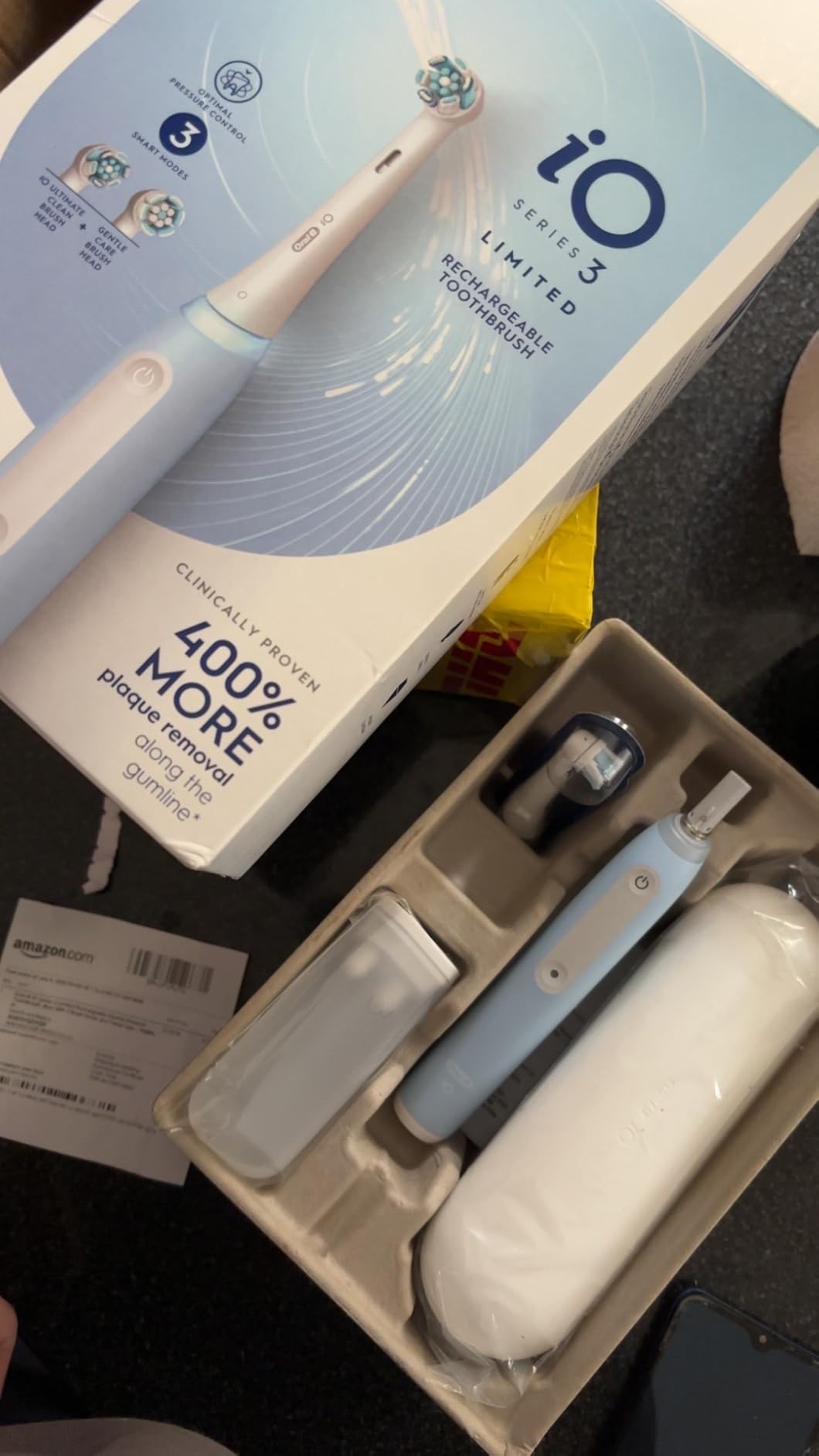 Oral-B iO Series 3 Limited Deep Clean Rechargeable Electric Toothbrush, ICY Blue, 3 Cleaning Modes, Visual Pressure Sensor to Protect Gums, 2 Brush Heads, Travel Case customer photo 1