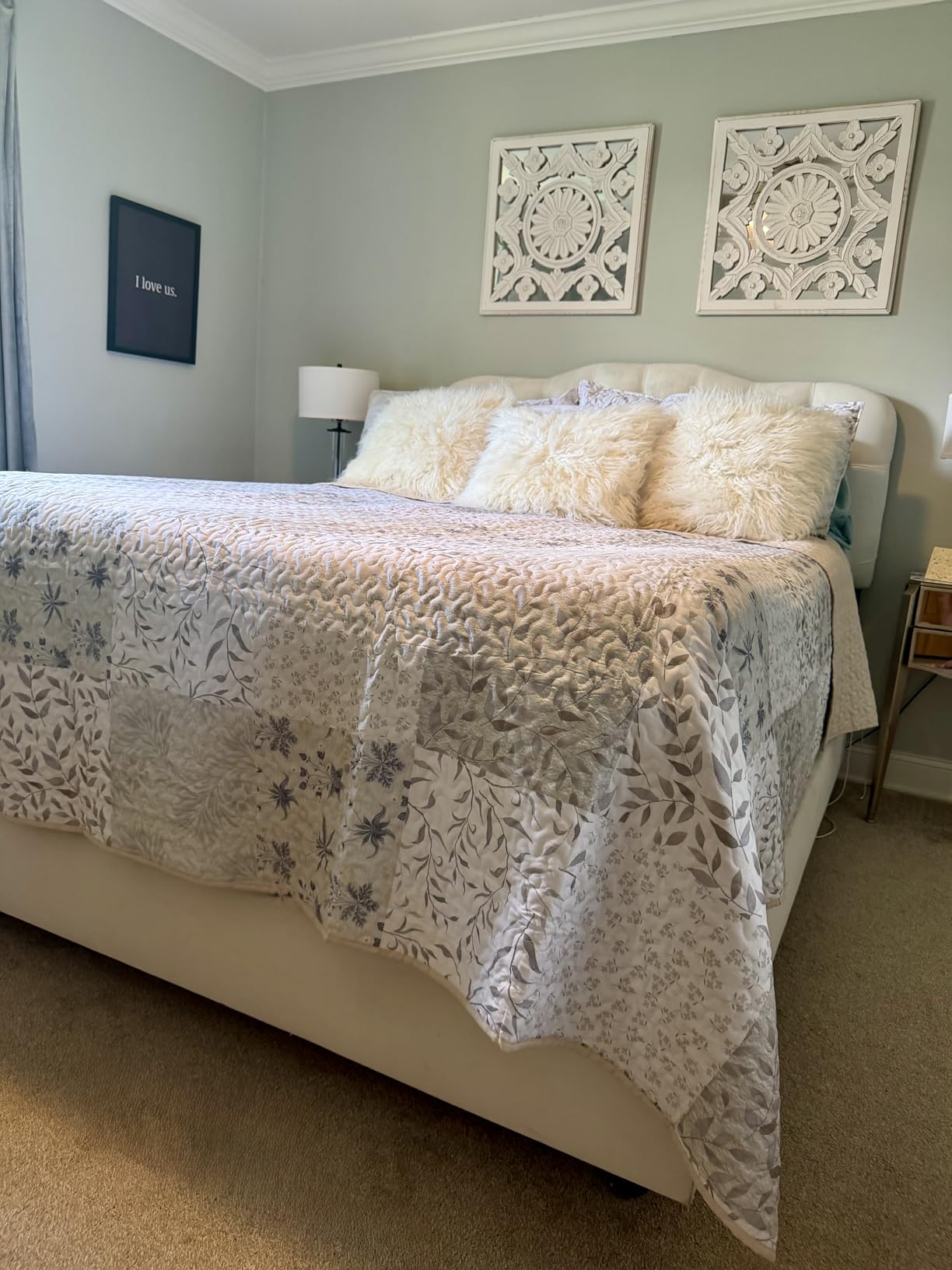 Exclusivo Mezcla Reversible Boho Quilts Queen Size, Gray Soft Bedspreads Lightweight Coverlet All Season Patchwork Quilt Bedding Set with Printed Floral Pattern (1 Quilt, 2 Pillow Shams) customer photo 2