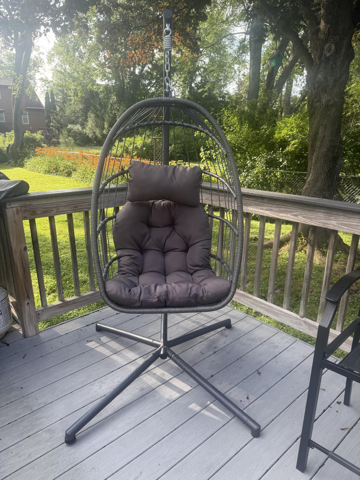 Yechen Indoor Outdoor Egg Hanging Chair with Stand, Patio Wicker Swing Egg Chair Indoor Swinging Chair Outdoor Hammock Egg Chair 350lbs Capacity for Patio Bedroom Balcony, Charcoal Grey (EG-001) customer photo 1