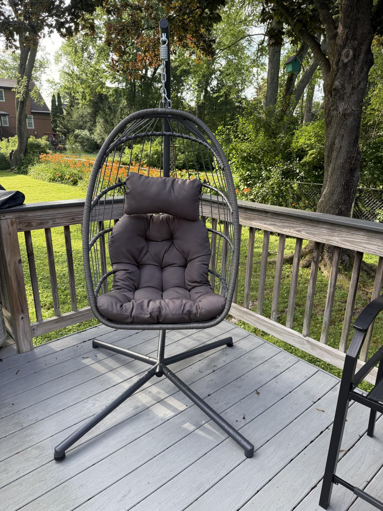 Yechen Indoor Outdoor Egg Hanging Chair with Stand, Patio Wicker Swing Egg Chair Indoor Swinging Chair Outdoor Hammock Egg Chair 350lbs Capacity for Patio Bedroom Balcony, Charcoal Grey (EG-001) customer photo 2