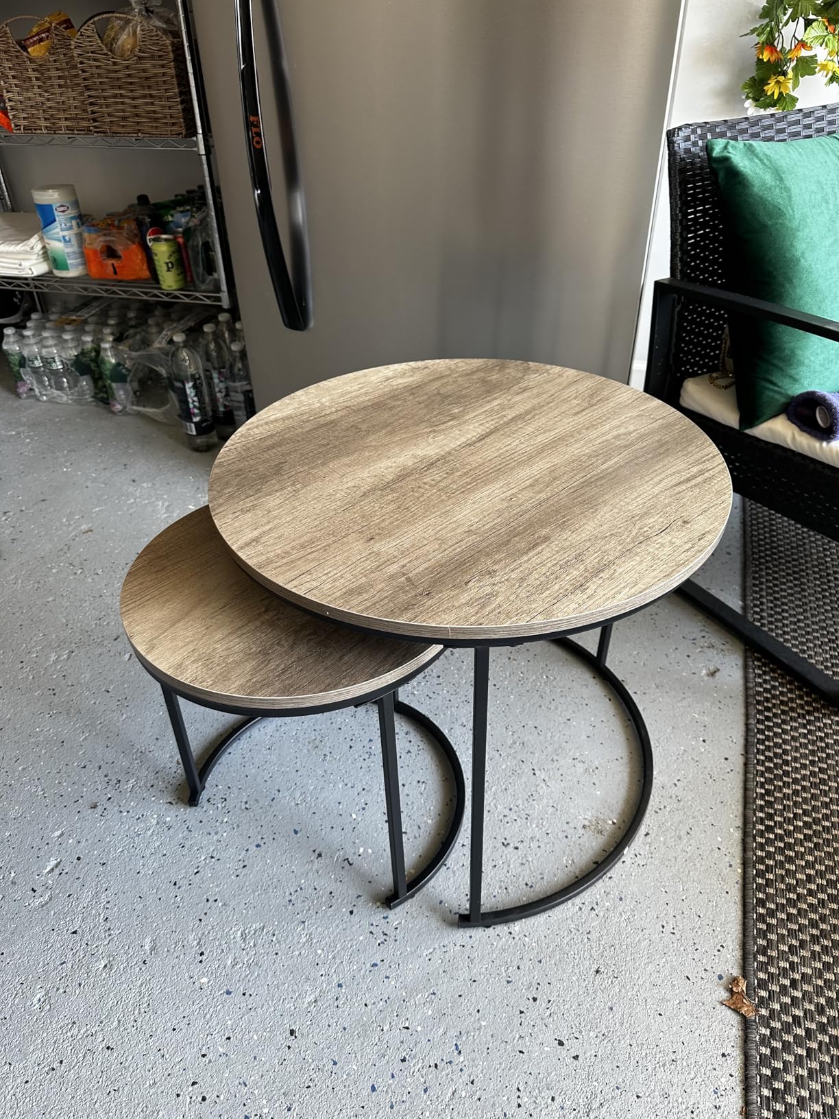 Yaheetech Small Round Nesting Coffee & Side Table Set of 2, Rustic Brown | Space-Saving Nesting Design, Engineered Wood Tops on Black Metal Frames, Use Apart as End Tables, Easy Assembly, 99 lb Max customer photo 1