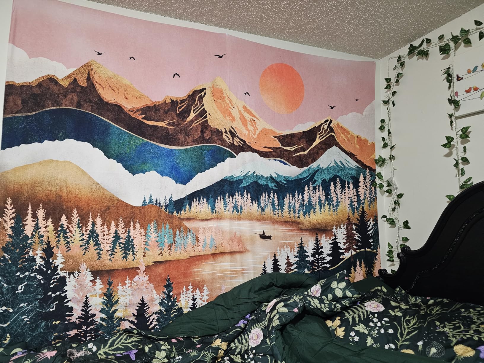 Zussun Black and White Tapestry Starry Night Mountain Tapestries for Bedroom Aesthetic Moon and Stars Tapestry's Wall Hanging Dark Nature Forest Wall Tapestry for Living Room Dorm (48'' × 36'') customer photo 2