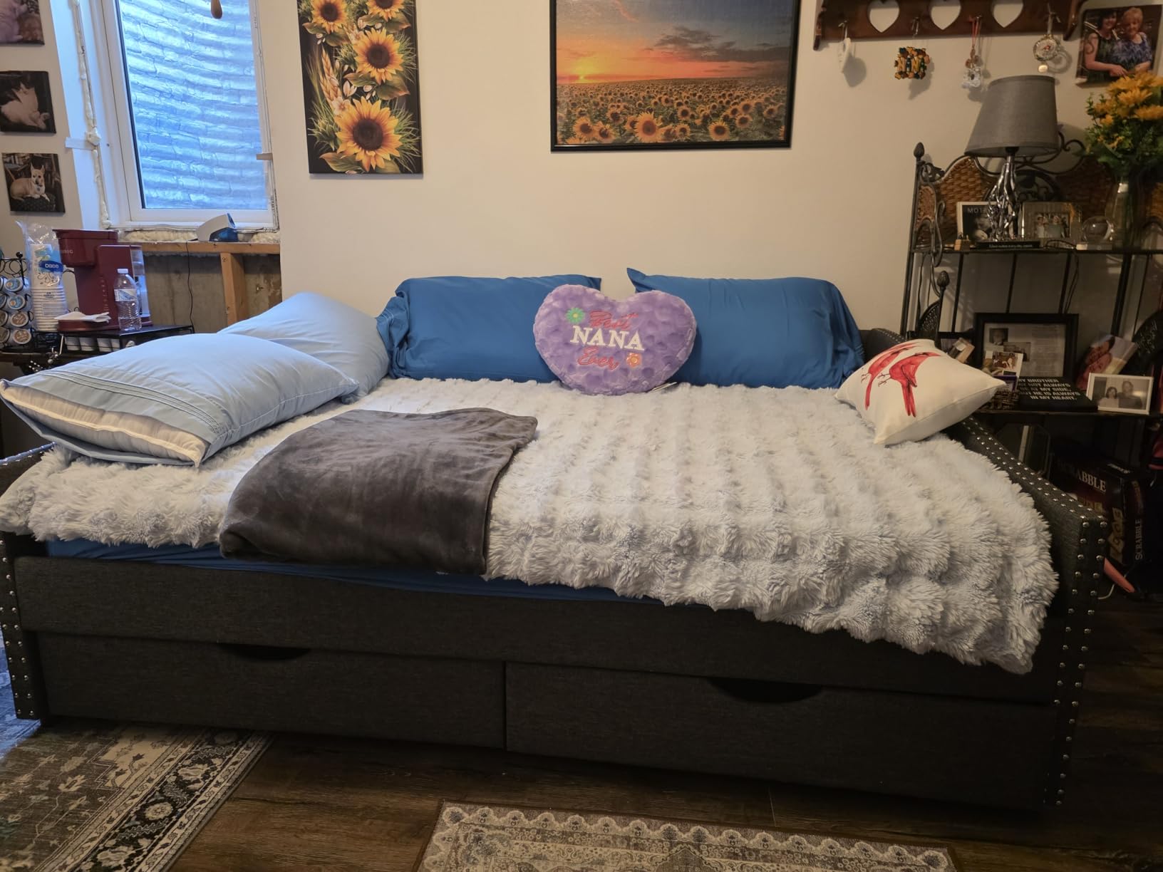 Upholstered Full Daybed with Two Storage Drawers, Full Size Button Tufted Sofa Bed Daybed with Nailhead Trim and Wood Slat Support (Beige Fabric) customer photo 2