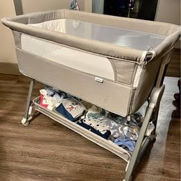 Cowiewie Bassinet Bedside Sleeper, Baby Bassinet with 7 Adjustable Height, Bedside Bassinet for Baby with Storage, Breathable Mesh & Mattress, Portable Bassinet Easy Folding customer photo 1