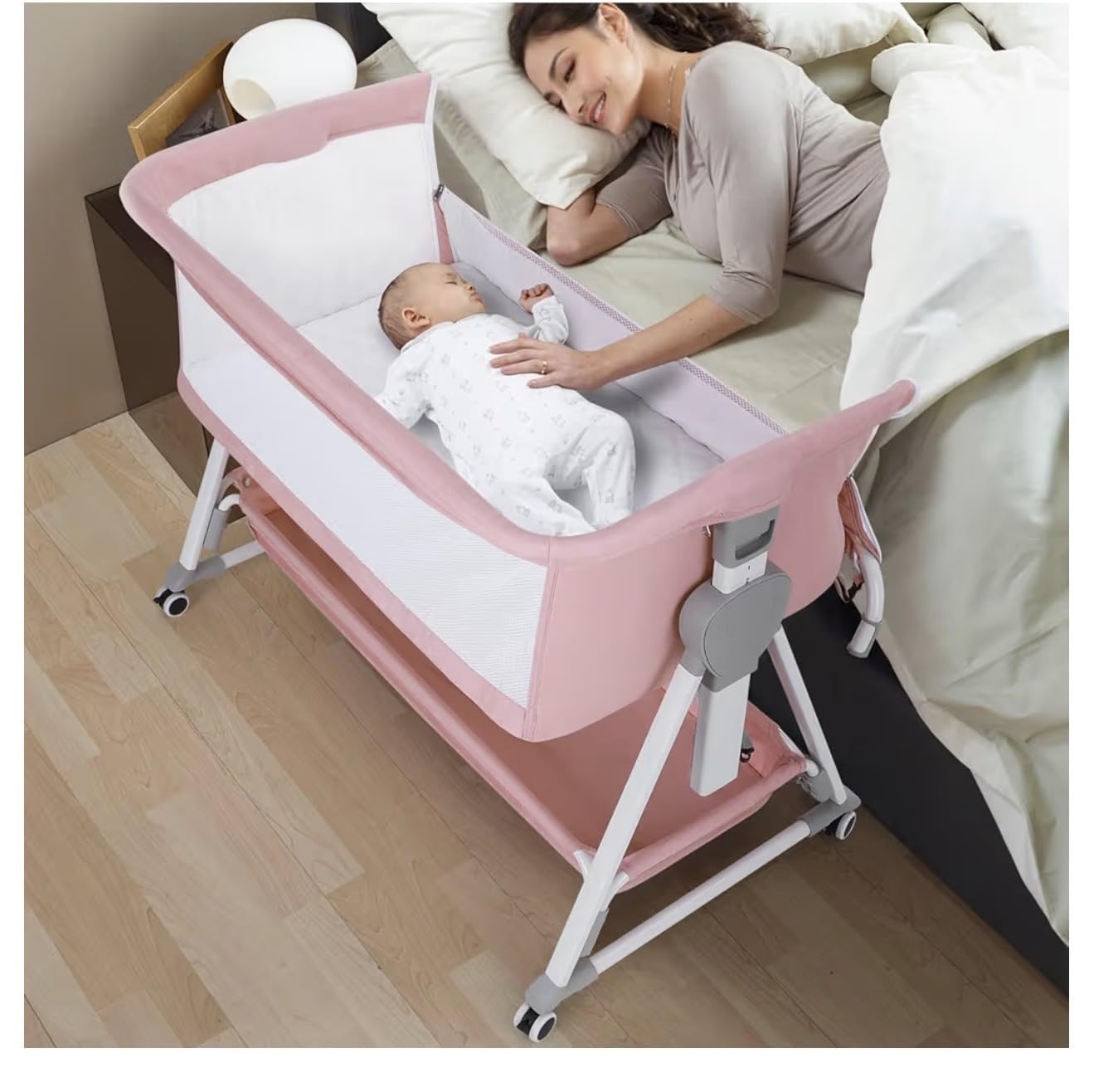 Cowiewie Bassinet Bedside Sleeper, Baby Bassinet with 7 Adjustable Height, Bedside Bassinet for Baby with Storage, Breathable Mesh & Mattress, Portable Bassinet Easy Folding customer photo 2