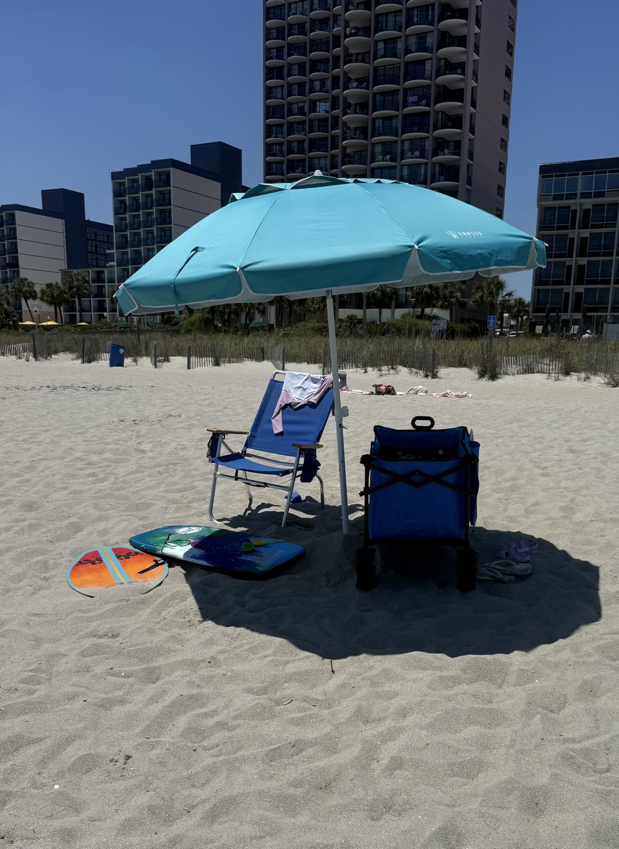 AMMSUN 8 Feet Large Beach Umbrella with Sand Anchor Heavy Duty High Wind Portable UV 50+ Protection customer photo 1