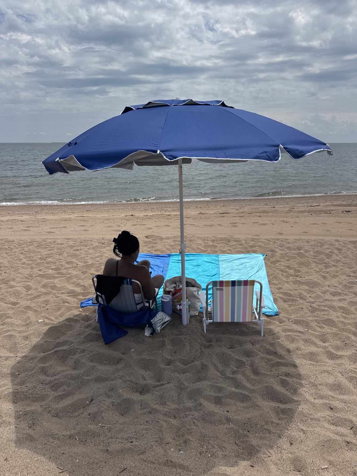 AMMSUN 8 Feet Large Beach Umbrella with Sand Anchor Heavy Duty High Wind Portable UV 50+ Protection customer photo 2