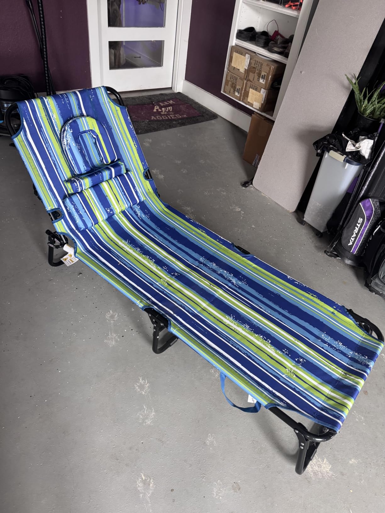 GYMAX Tanning Chair, 330lbs Beach Lounge Chair with Face Hole, Washable Pillow & Carry Strap, Adjustable Folding Chaise Lounge, Layout Chair for Outside, Patio, Poolside, Lawn customer photo 1