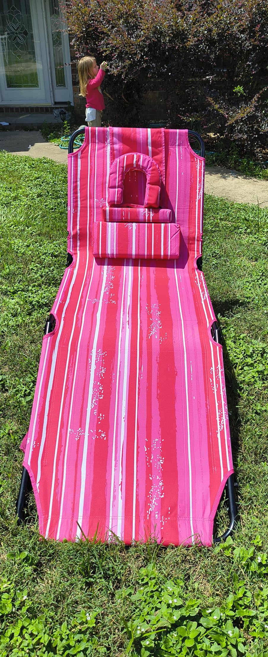 GYMAX Tanning Chair, 330lbs Beach Lounge Chair with Face Hole, Washable Pillow & Carry Strap, Adjustable Folding Chaise Lounge, Layout Chair for Outside, Patio, Poolside, Lawn customer photo 2