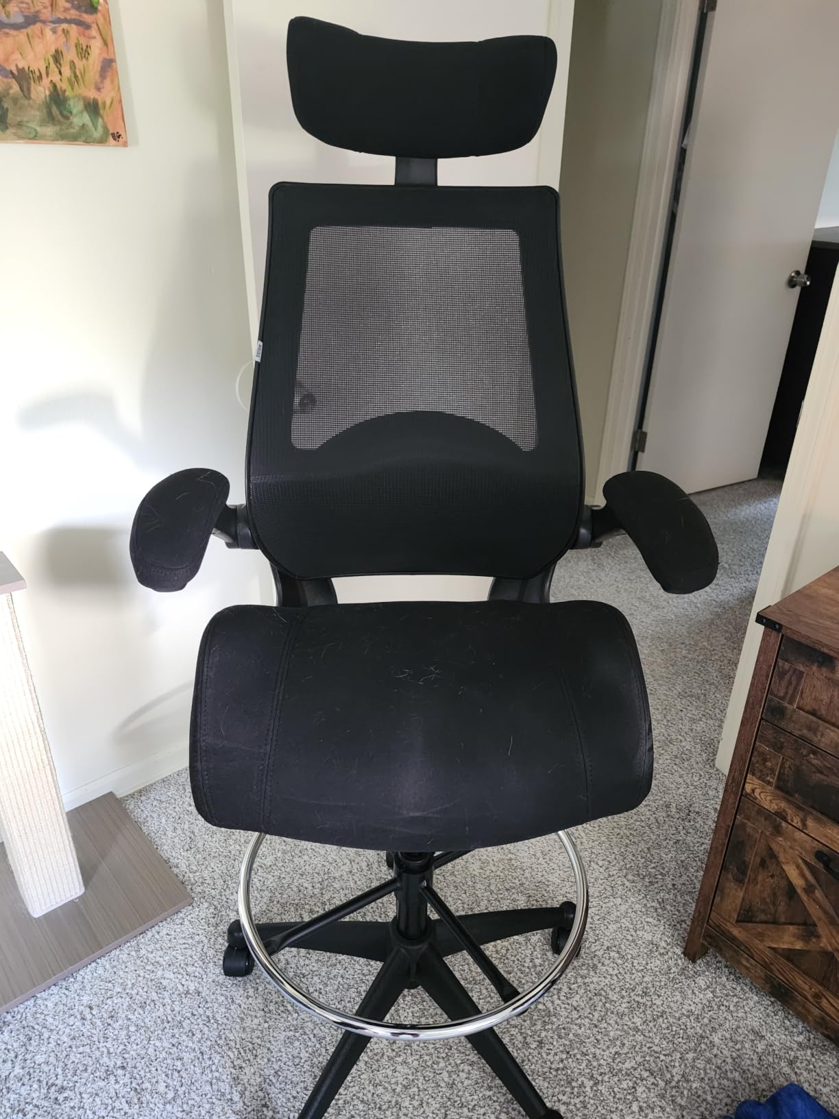 BOLISS Drafting Tall Office Chair 400lbs High Back Wide Standing Desk Chair Comfortable with Flip up Armrests Lumbar Support Adjustable Big Footrest Ring(Black) customer photo 1