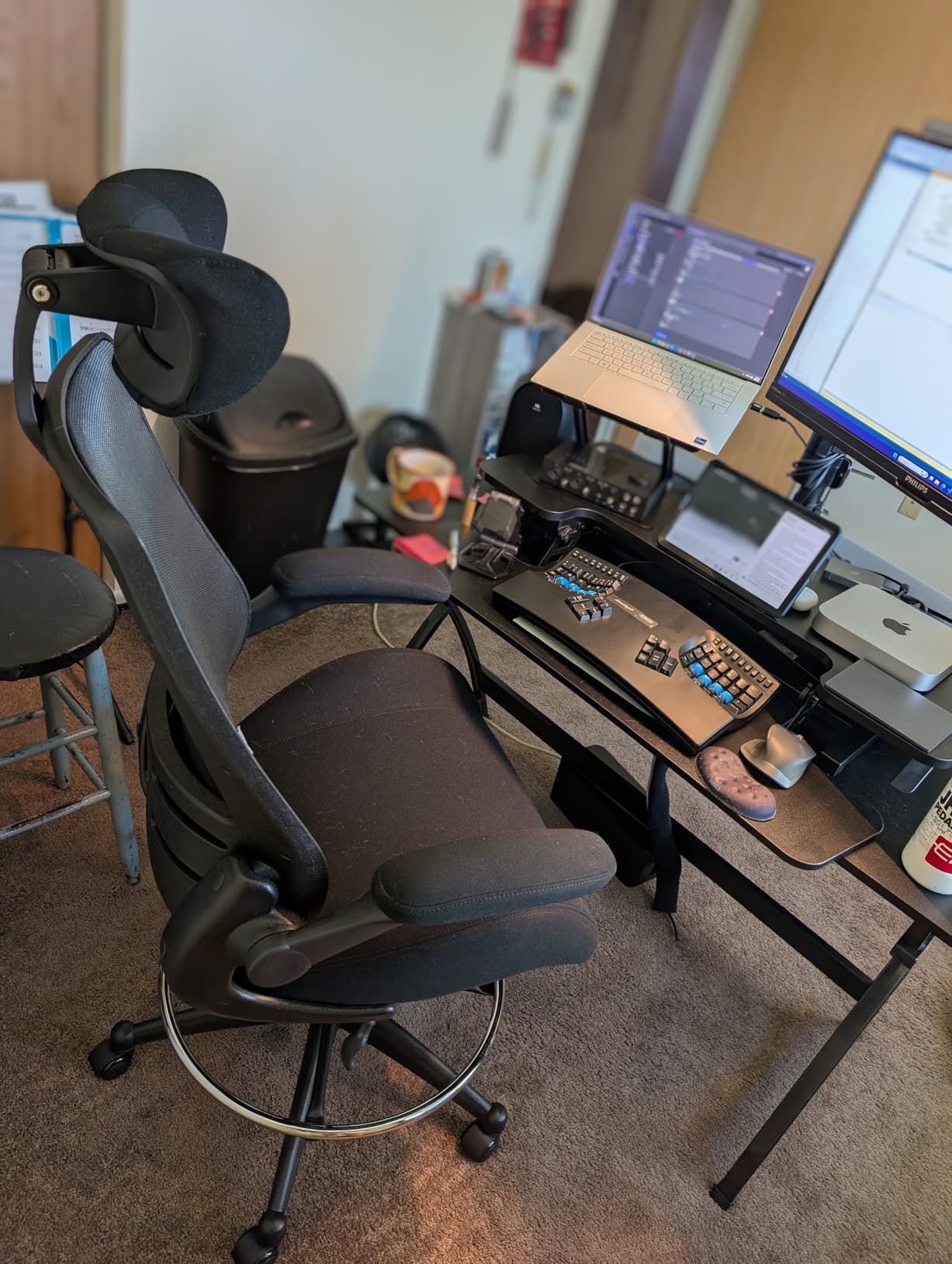 BOLISS Drafting Tall Office Chair 400lbs High Back Wide Standing Desk Chair Comfortable with Flip up Armrests Lumbar Support Adjustable Big Footrest Ring(Black) customer photo 2