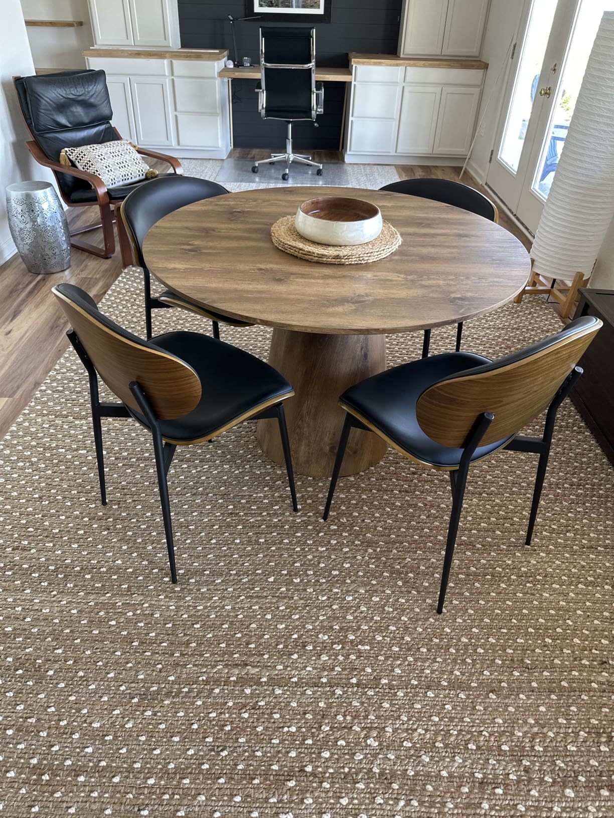 Genuine Leather Dining Chairs Set of 4, Mid Century Modern, Upholstered Kitchen Dining Room, Armless Accent with Walnut Bendwood, Brown customer photo 2