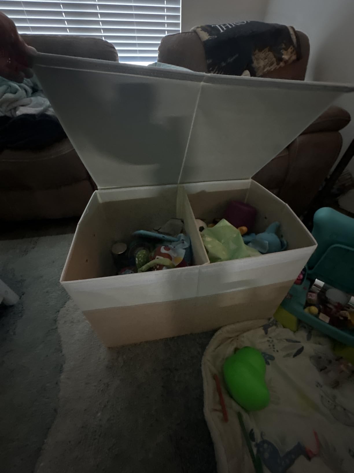 Large Toy Storage Box with Lid, Toy Chest Bin Boxes Basket with Dividers | Sturdy Toy Organizer Bin for Kids, Boys, Girls, Nursery, Living Room, Bedroom, Playroom 25