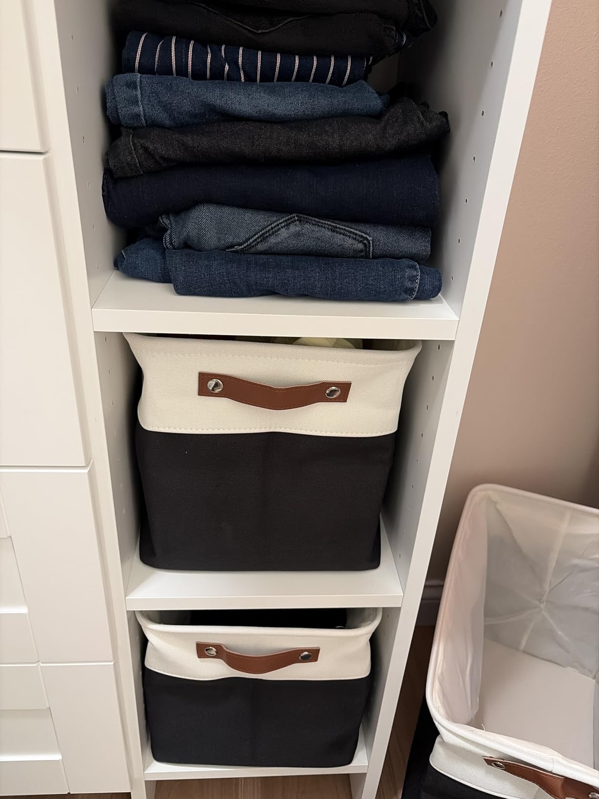 Bagnizer Storage Bins Large Fabric Storage Baskets for Shelves 3 Pack, Decorative Linen Closet Baskets with Handles for Organizing, Shelf, Clothes, Home, Office, 15x11x9.5Inches (Grey&White) customer photo 1