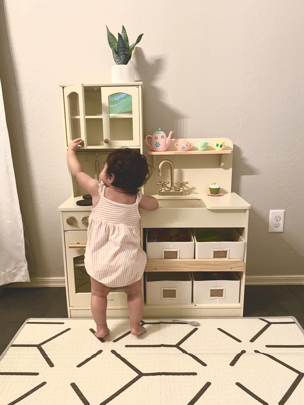 Tiny Land Wooden Play Kitchen for Kids with Toy Storage for Pretend Play | Built-In Cabinets, Felt Bins & Cookware Accessories Make Cleanup Easy While Encouraging Organizational Skills customer photo 1