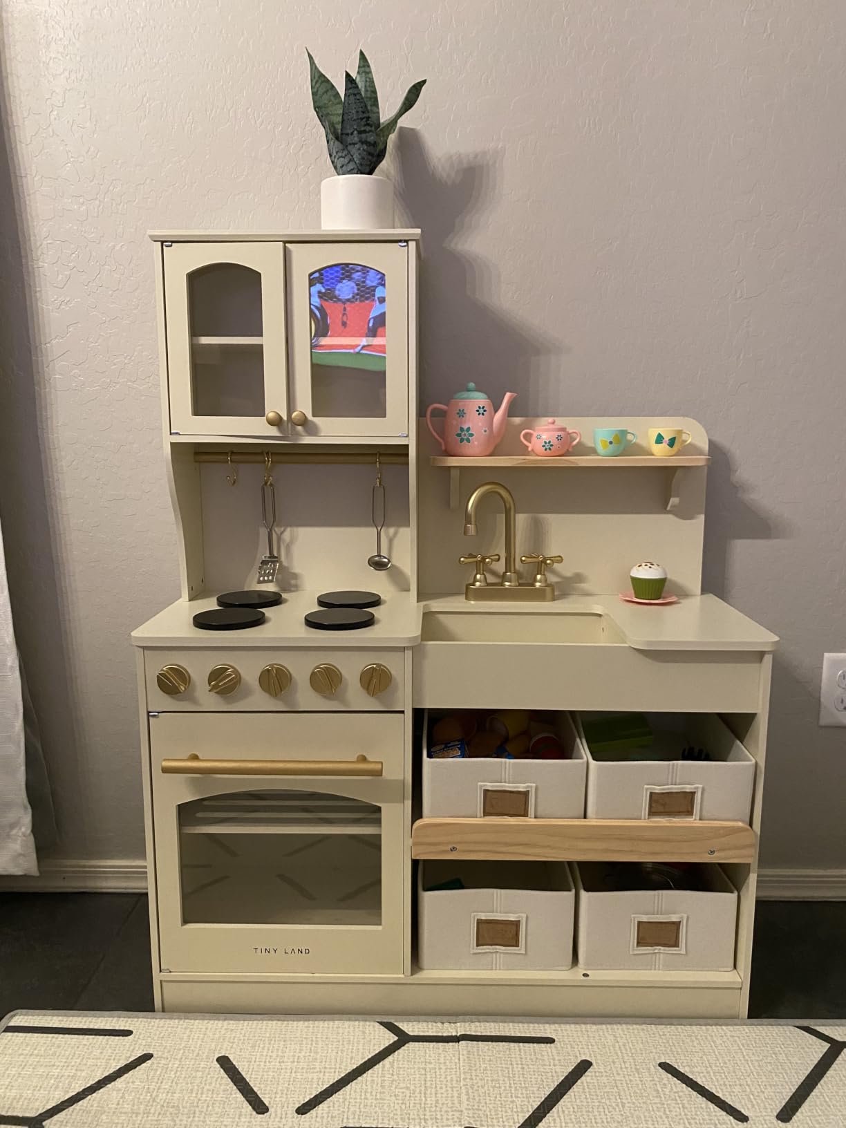 Tiny Land Wooden Play Kitchen for Kids with Toy Storage for Pretend Play | Built-In Cabinets, Felt Bins & Cookware Accessories Make Cleanup Easy While Encouraging Organizational Skills customer photo 2