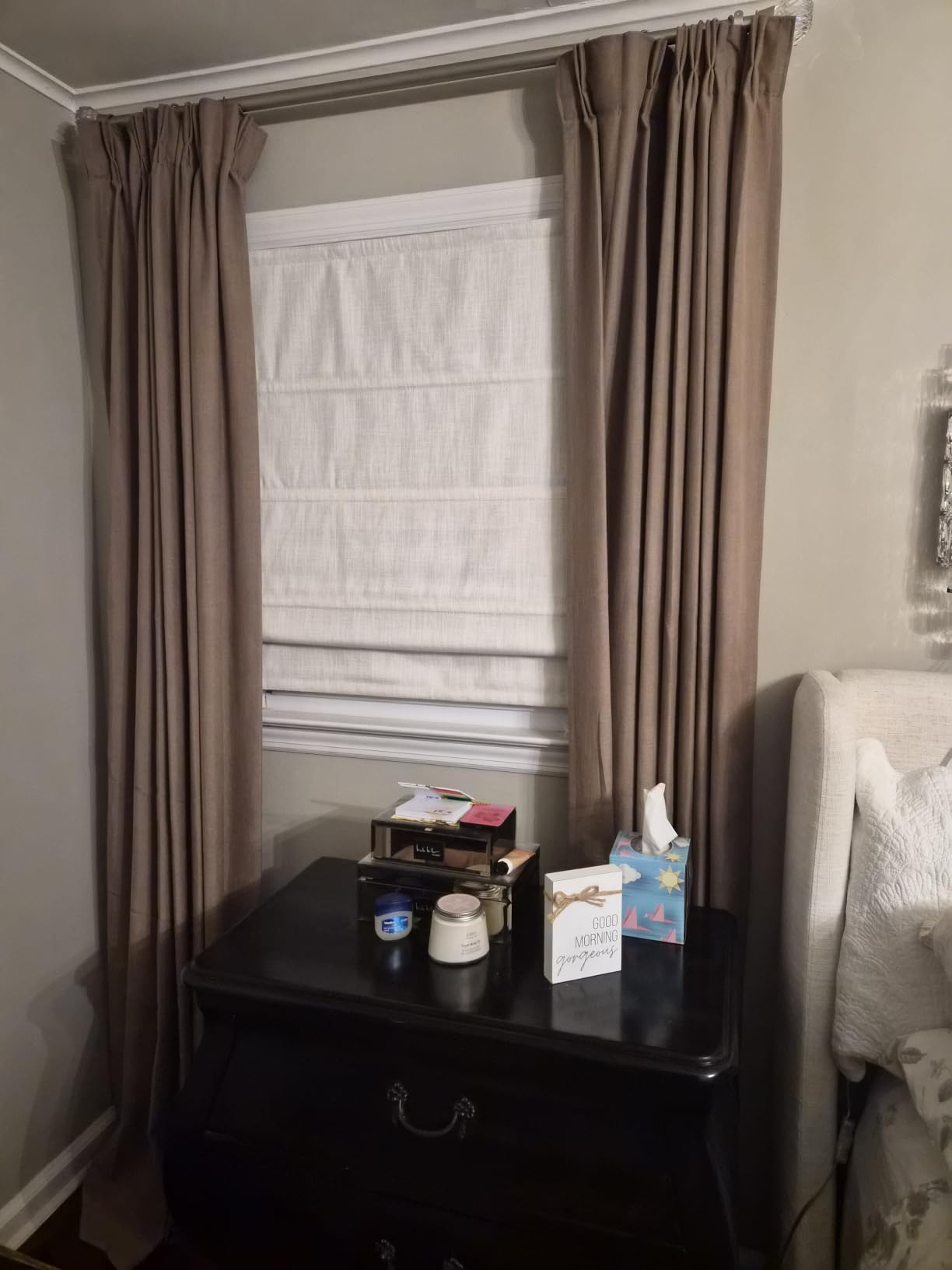 TWOPAGES Liz Cordless Roman Shades Linen Textured Roman Blinds for Windows, Custom Made Room Darkening Blackout Roman Window Shades, Hardware Included, Ivory White, 1 Piece customer photo 1