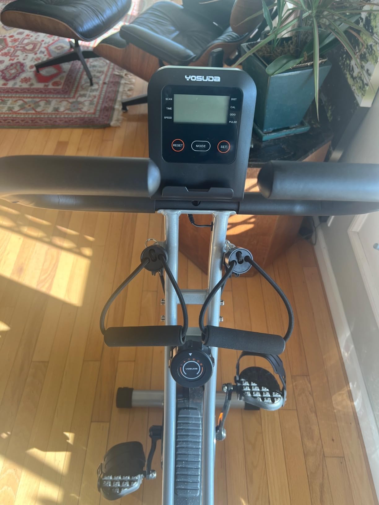 YOSUDA Folding Exercise Bike - 5 IN 1 Foldable Stationary Bike for Home Gym Workout, Upgraded Indoor Cycling Bikes with 6.6 LBS Flywheel, 380 LBS Capacity and 16-Level Magnetic Resistance, Back Support Cushion customer photo 1