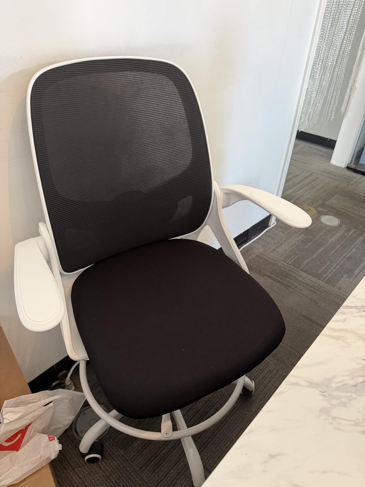 Kensaker Drafting Chair Tall Office Chair, Ergonomic Standing Desk Chair with Adjustable Foot Ring and Flip-up Armrests, Mesh Computer Chair for Art Studio, 300 LBS, Black customer photo 2