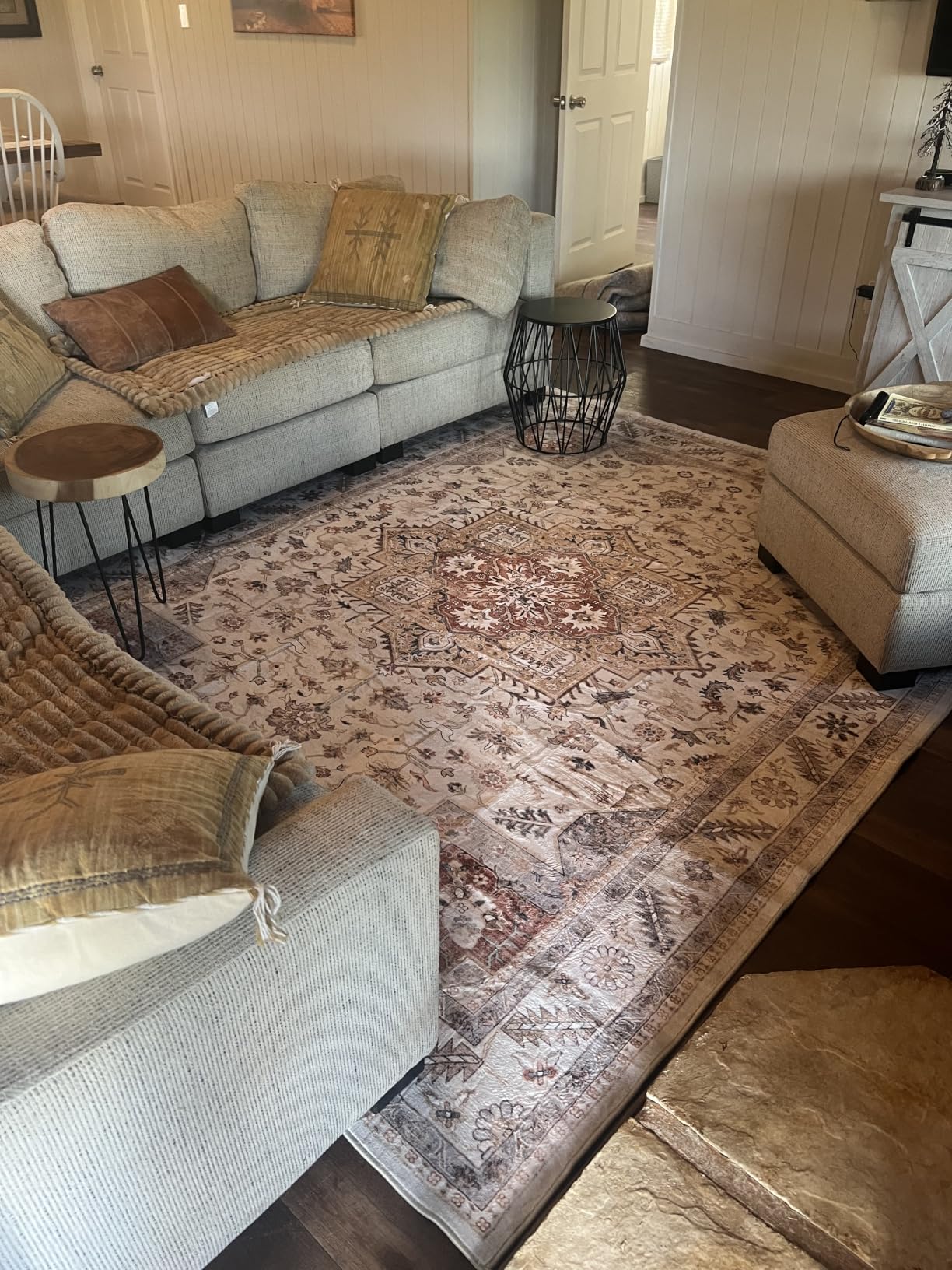 Vintage Living Room Area Rug 9x12 - Large Soft Washable Oriental Traditional Distressed Farmhouse Rugs for Bedroom - Indoor Floor Accent Carpet for Home Office House Decor - Beige customer photo 1