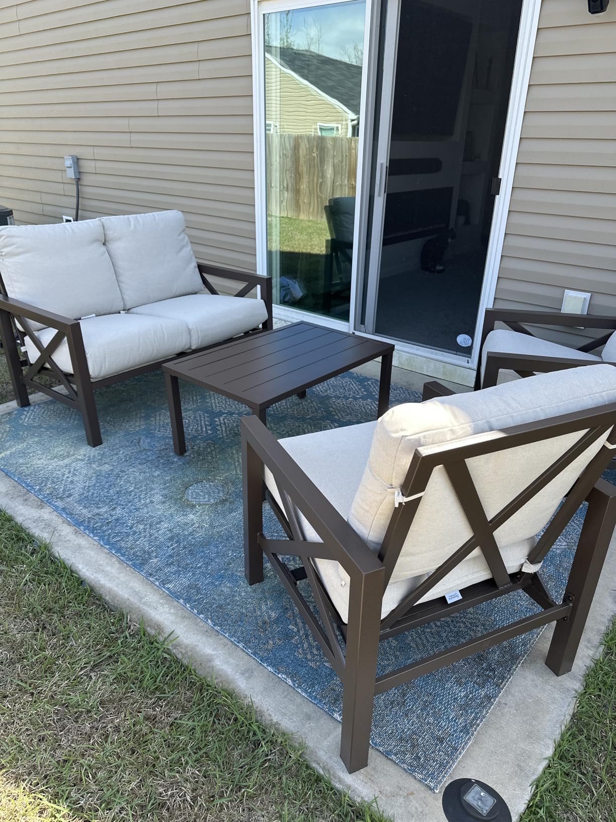 NATURAL EXPRESSIONS Patio Furniture Sets, 4 Pieces Outdoor Furniture Modern Metal Patio Sectional Sofa Conversation Set, 2 Motion Rocking Chairs, 6.5