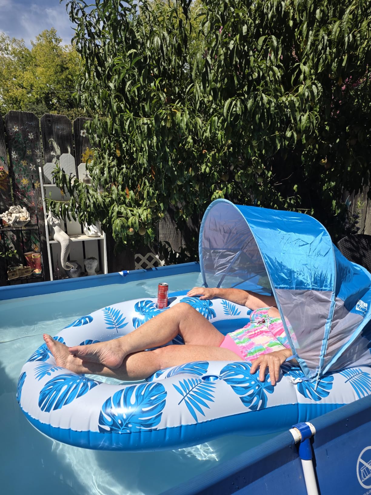 Pool Lounge Float with Canopy UPF50+, Extra Large Pool Floats for Adults Heavy Duty, Inflatable Lounger Float with Cup Holder & Backrest, Footrest customer photo 1