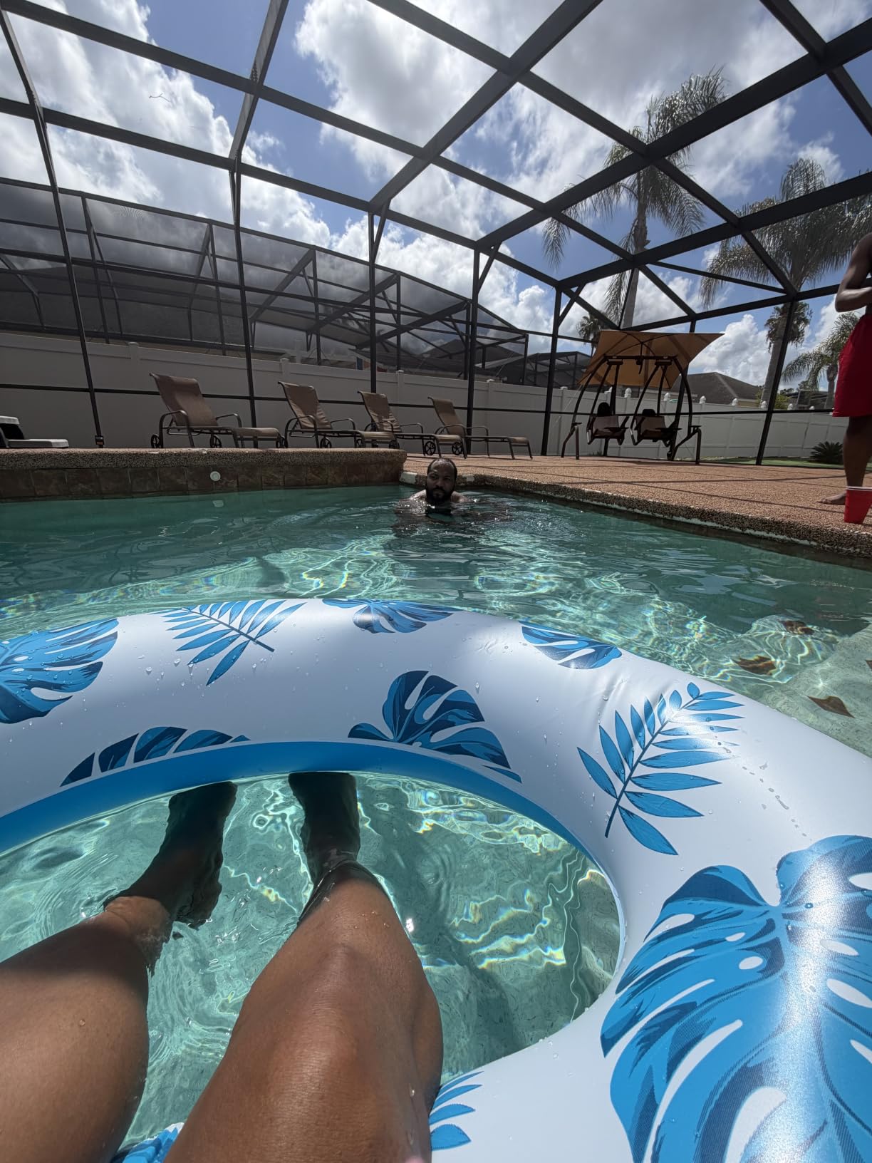 Pool Lounge Float with Canopy UPF50+, Extra Large Pool Floats for Adults Heavy Duty, Inflatable Lounger Float with Cup Holder & Backrest, Footrest customer photo 2