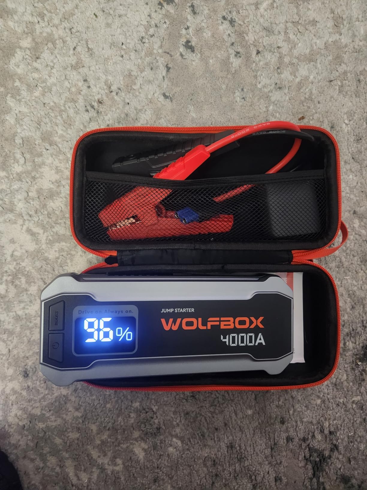 WOLFBOX 4000A Jump Starter, 12V Car Battery Jumper Starter Portable with 65W Quick Charger, LED Display, 88.8Wh Booster Jump Box Pack (10L Gas 10L Diesel Engine) with LED Light, Jumper Cables, MV24 customer photo 2