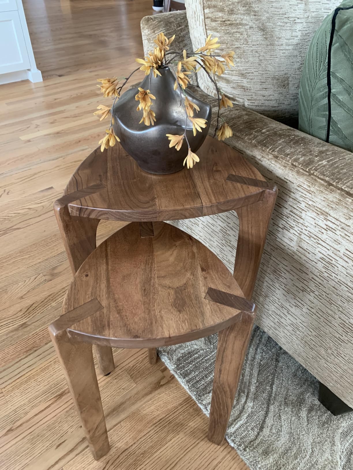 Signature Design by Ashley Triangular Nesting Side Tables, Brynnleigh | Solid wood nesting side tables, Space saving living room table set, Set of 2, Medium brown finish, Triangular accent tables customer photo 1