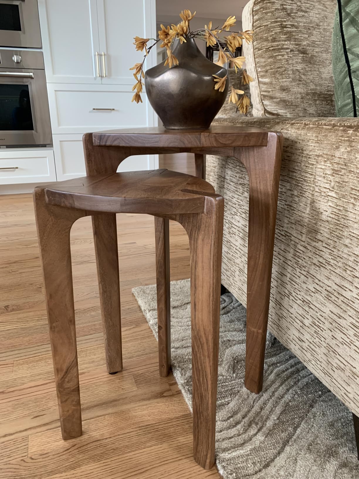 Signature Design by Ashley Triangular Nesting Side Tables, Brynnleigh | Solid wood nesting side tables, Space saving living room table set, Set of 2, Medium brown finish, Triangular accent tables customer photo 2