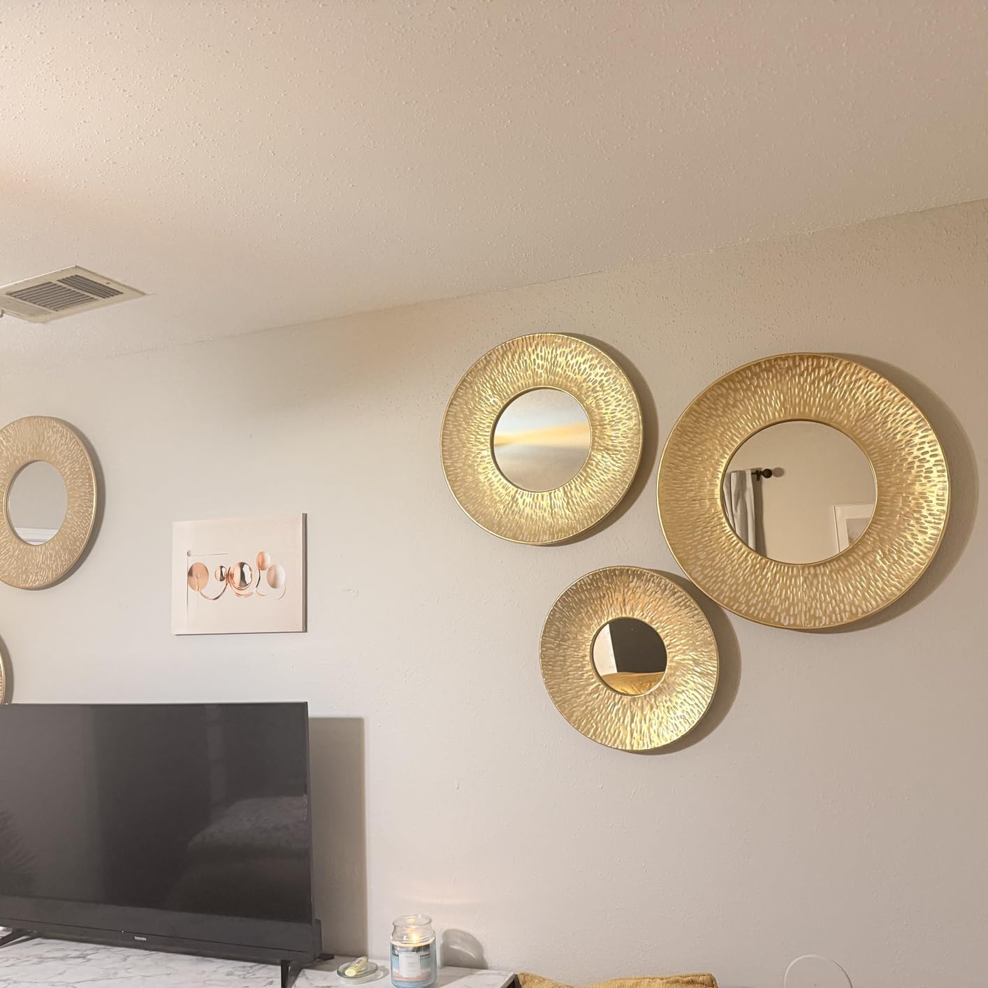 LuxenHome 3-Piece Gold Metal Round Wall Mirror Set, Boho Mounted Mirror | Mirror Suitable for Farmhouse, Living Room, Entryway, Bedroom and Bathroom customer photo 1