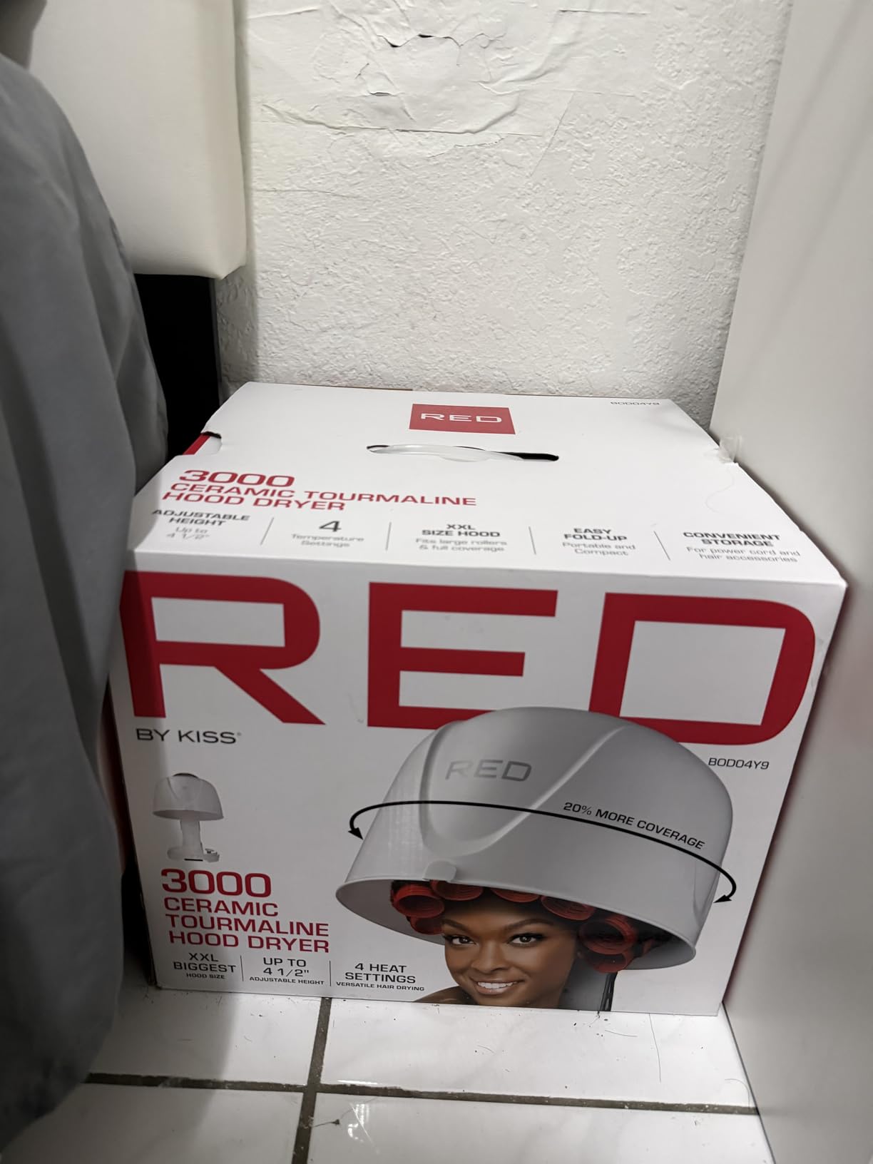 Red by Kiss 3000 Ceramic Tourmaline Professional Hood Dryer, 4 Heat Settings Blow Dryer for Home & Salon, Height Adjustable Convenient Big Hood Size Extra Coverage (1875 Wattage) customer photo 1