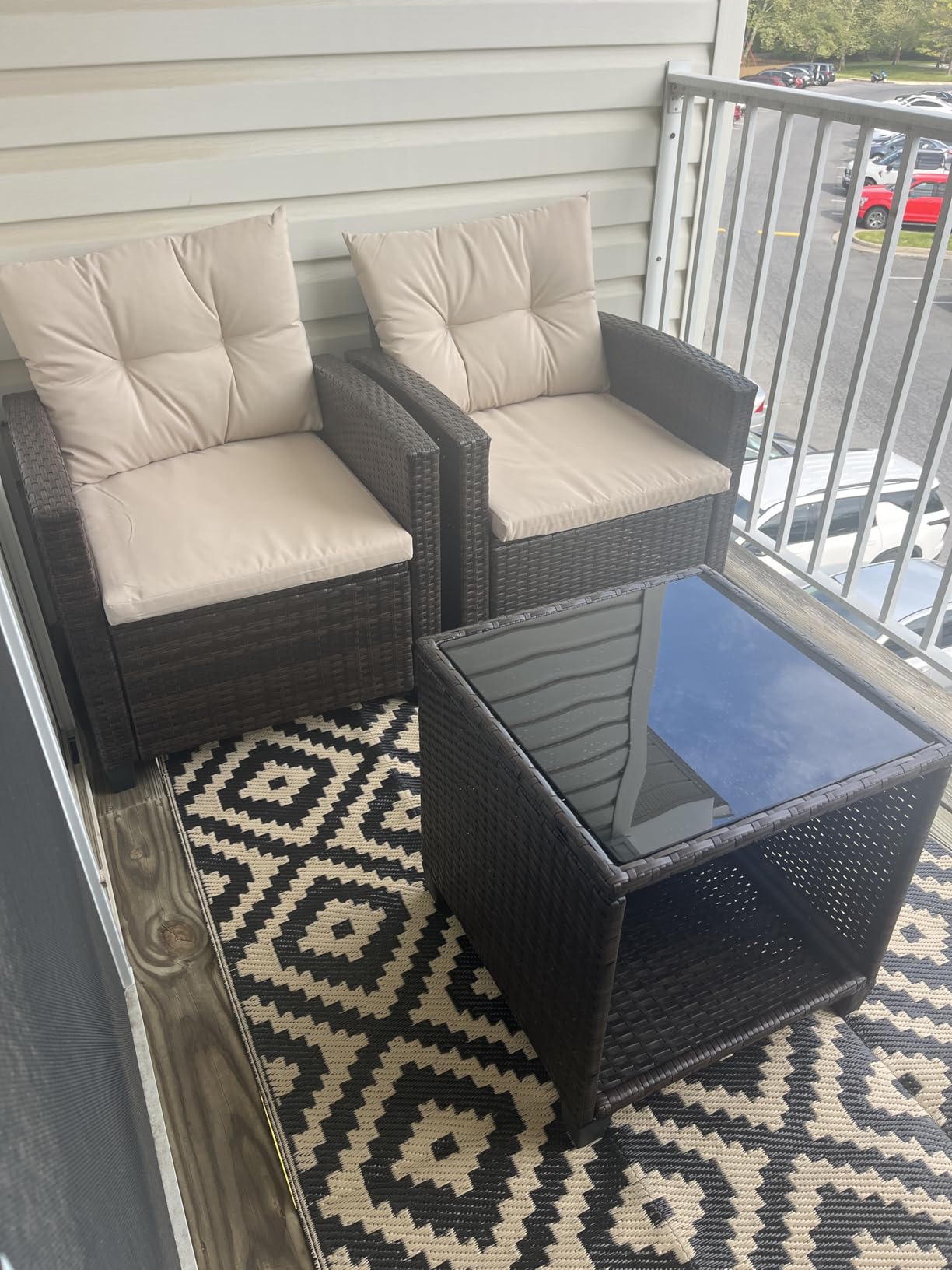 Devoko 3 Pieces Patio Furniture Set, PE Rattan Wicker Patio Set with Two Outdoor Chairs and Table, Upgraded Patio Chairs and Table for Porch, Garden Poolside Balcony customer photo 1