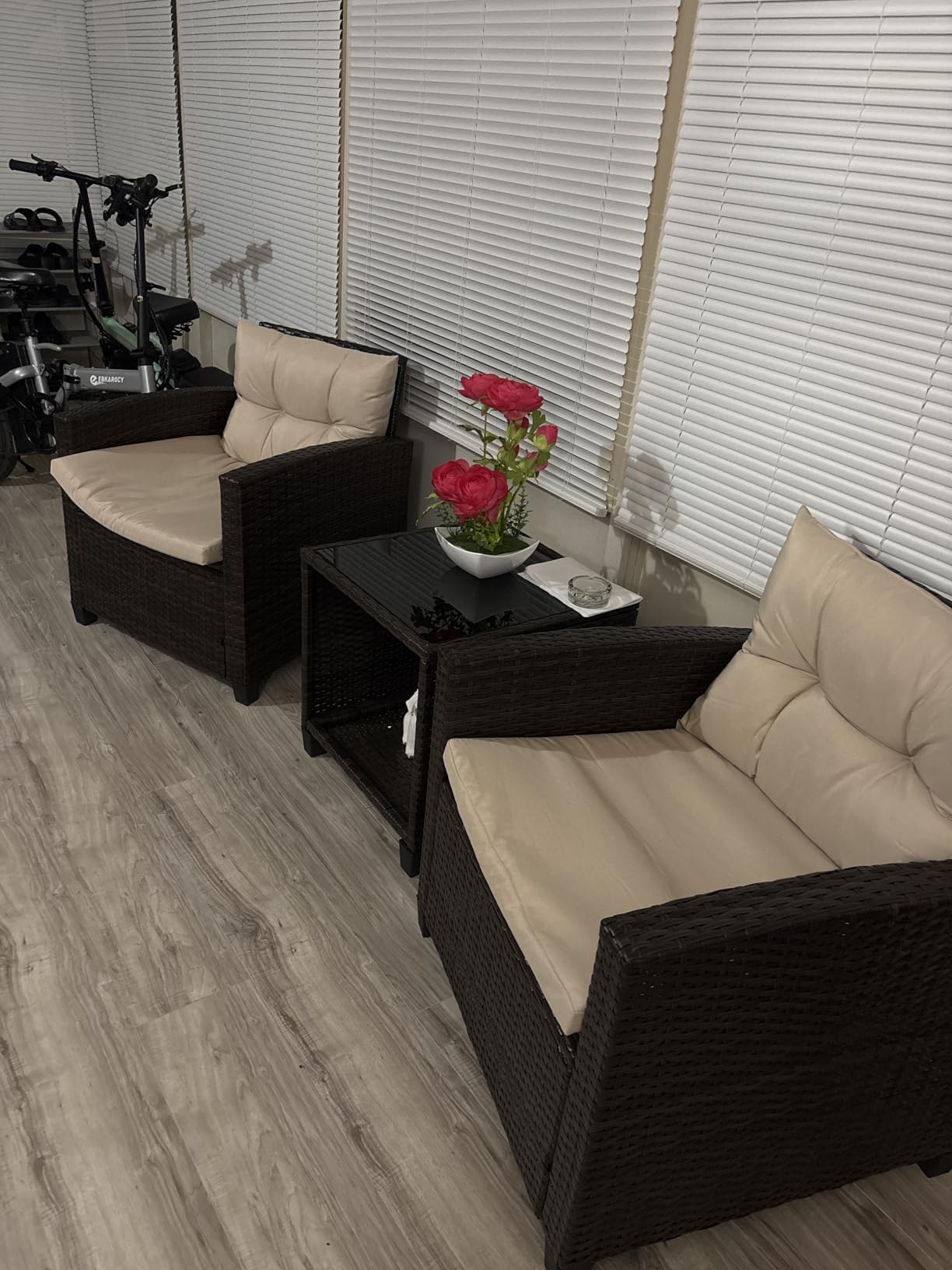 Devoko 3 Pieces Patio Furniture Set, PE Rattan Wicker Patio Set with Two Outdoor Chairs and Table, Upgraded Patio Chairs and Table for Porch, Garden Poolside Balcony customer photo 2
