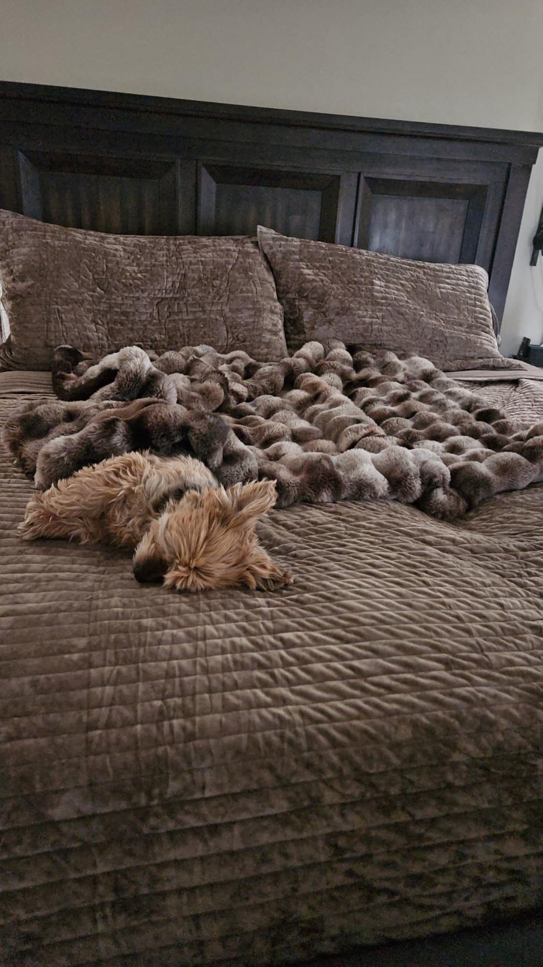 Stripe Channel Luxury Velvet Quilt Set King Size, Mocha Brown | Ultra Soft Velvet Bedding Set, Lightweight Comforter, Oversized Bedspread Coverlet for All Season, with 2 Matching Shams customer photo 2