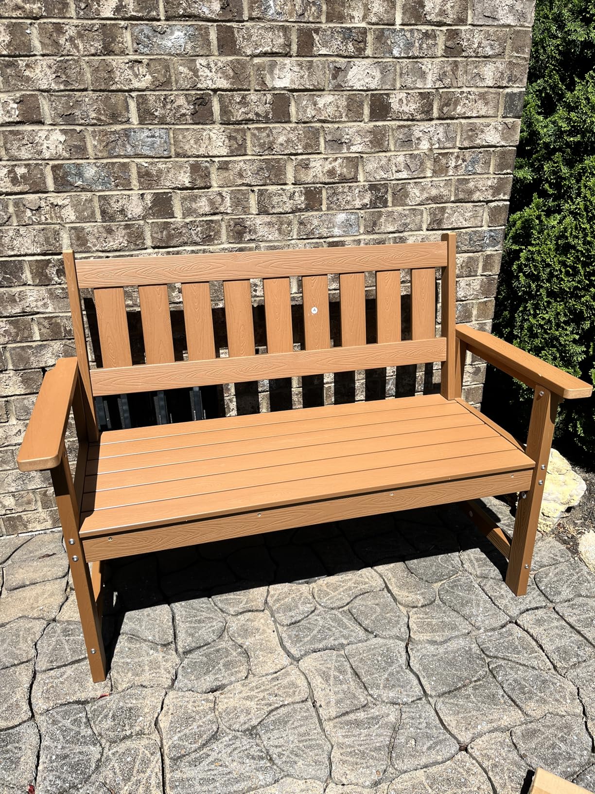 LUE BONA 2-Person HDPS Outdoor Bench, All-Weather Fade/Rot Resistant Patio Bench with Ergonomic Backrest, Wood-Like Texture, 600LBS Capacity for Garden/Park/Front Porch/Backyard (Navy) customer photo 1