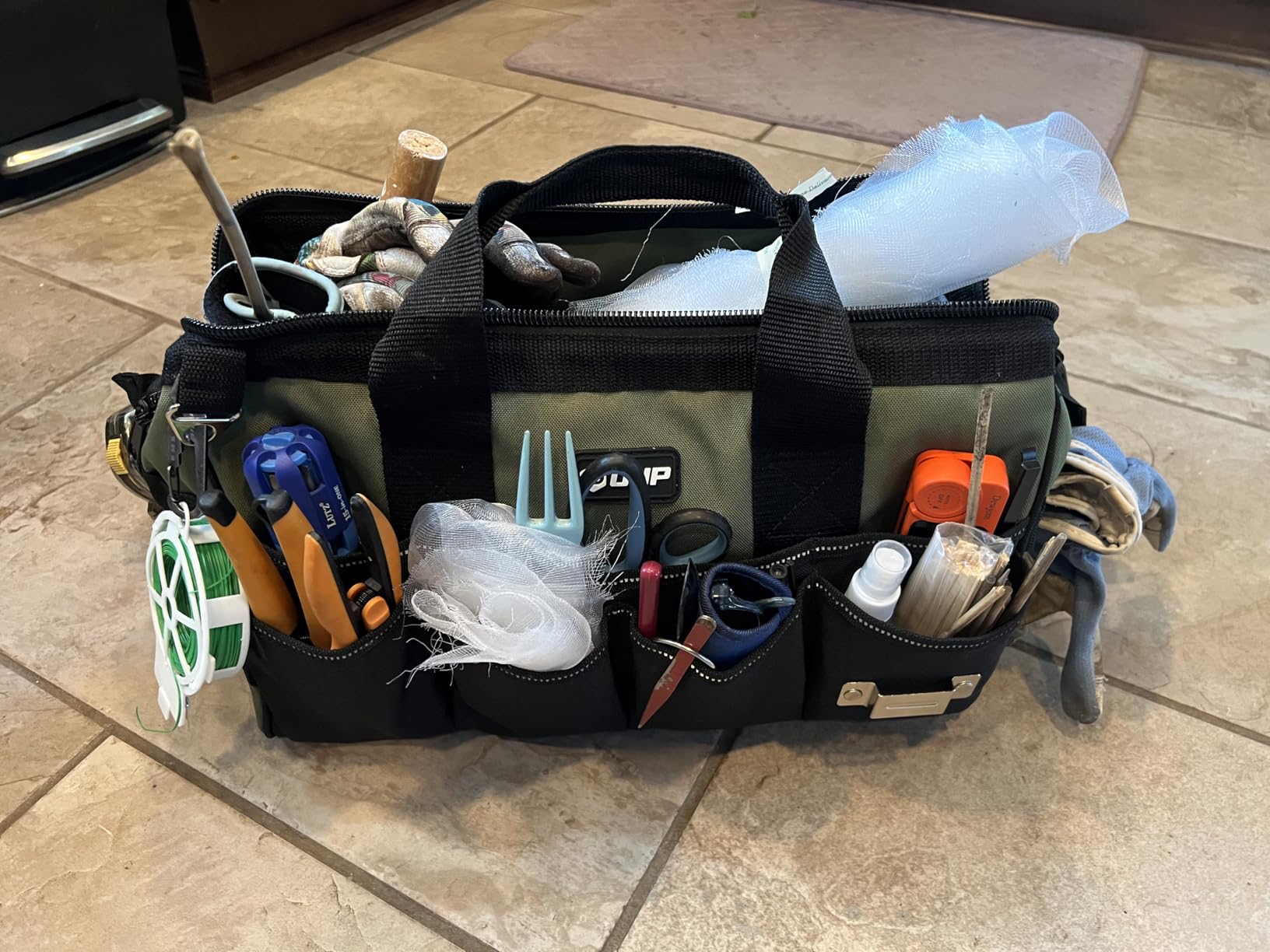 UUP Heavy Duty Tool Bag 15-Inch, 16-Pocket Portable Empty Tool Box Organizer, Big Storage Toolbox Organization, Soft Handle Large Zipper Carrying Toolbag, Father Day Gifts for Him Dad Men, Green customer photo 1