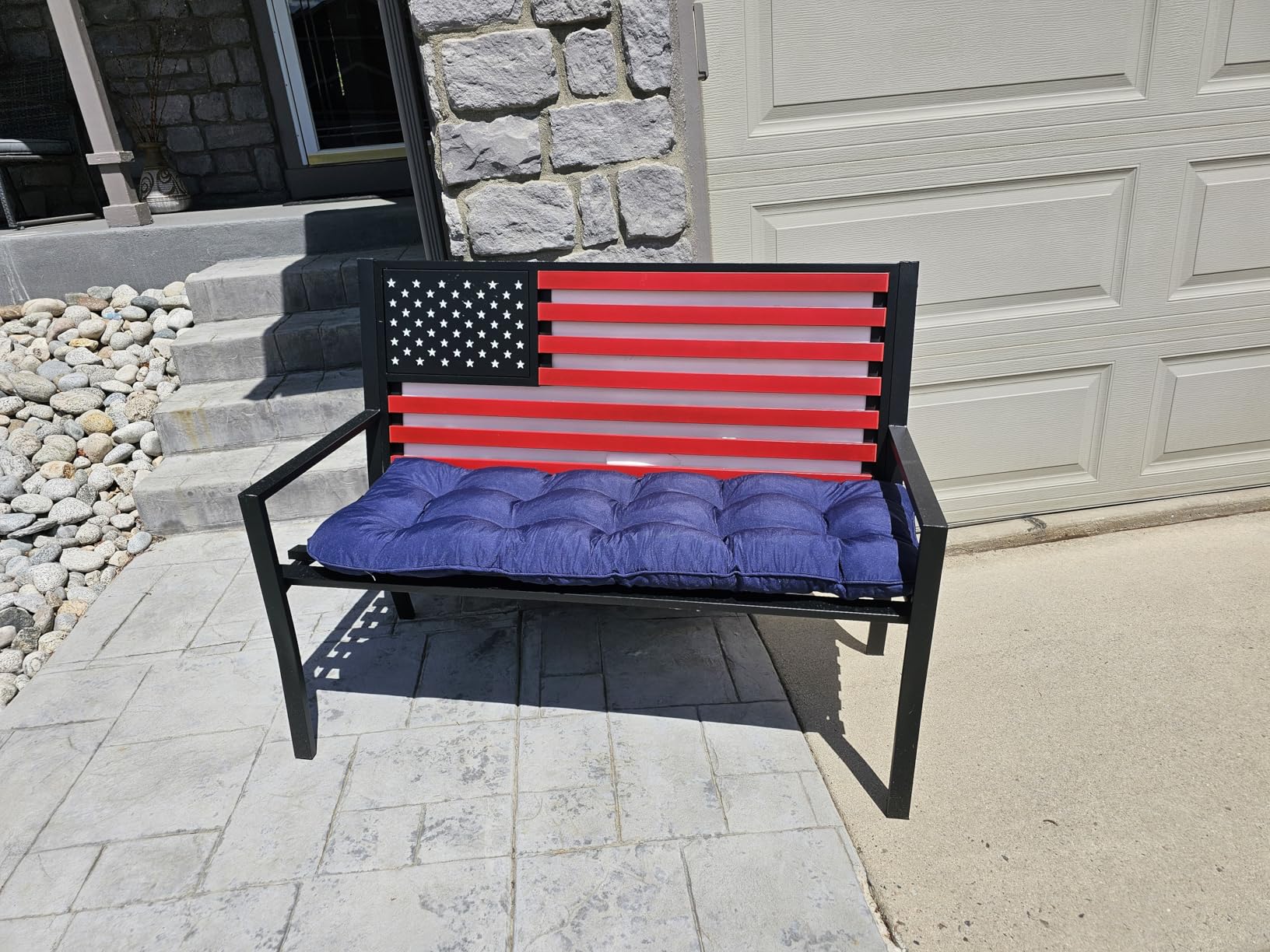 Best Choice Products Outdoor Bench 2-Person Steel Indoor/Outdoor Bench for Garden, Patio, Porch, Entryway w/American Flag, 790lb Capacity - Black customer photo 2
