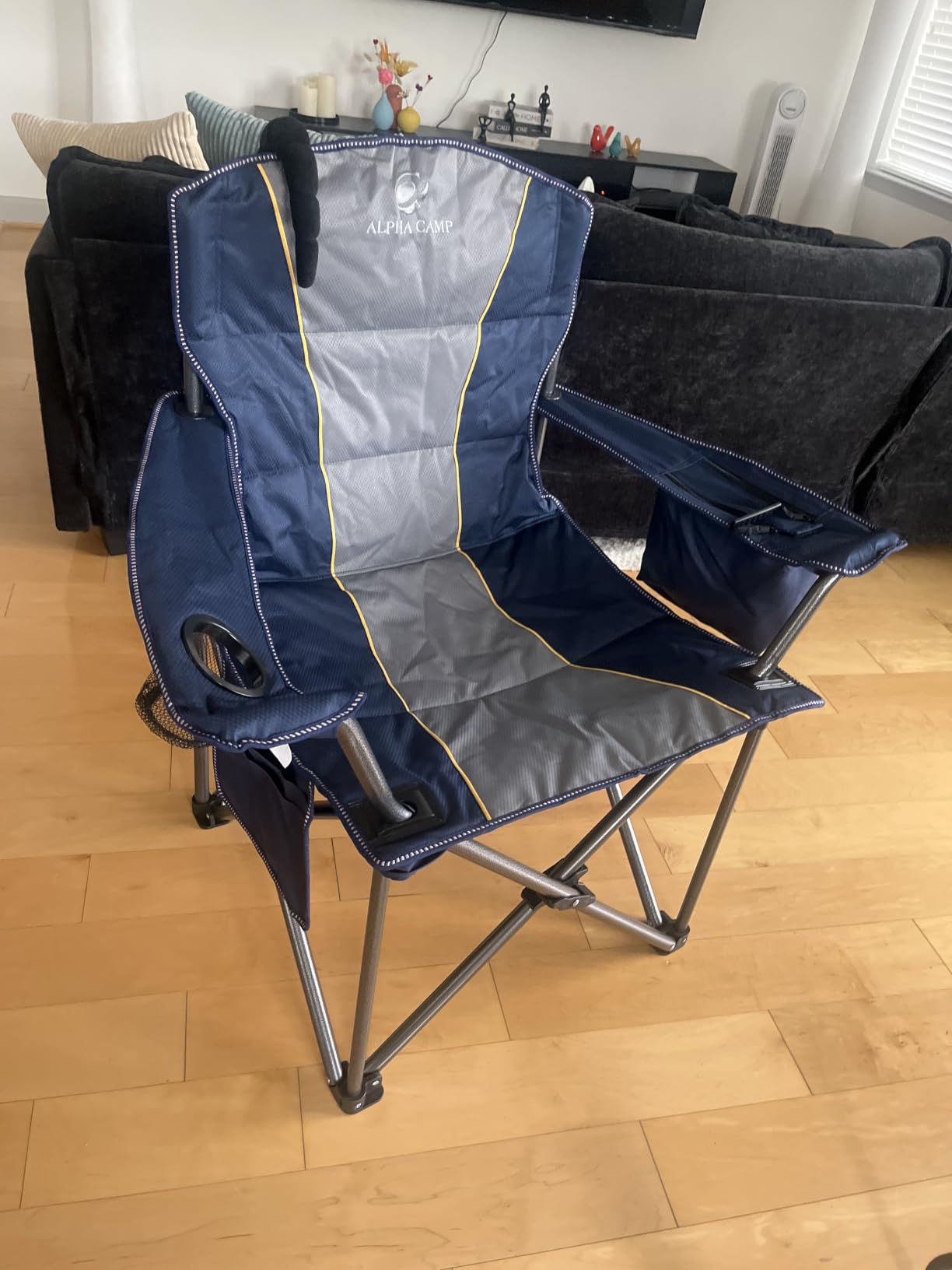 ALPHA CAMP Heavy Duty Camping Chair 500LBS Capacity, Oversized Folding Chair for Heavy People, Padded Portable Outdoor Chair with Cooler Bag & Cup Holder for Camping, Fishing, Beach customer photo 2
