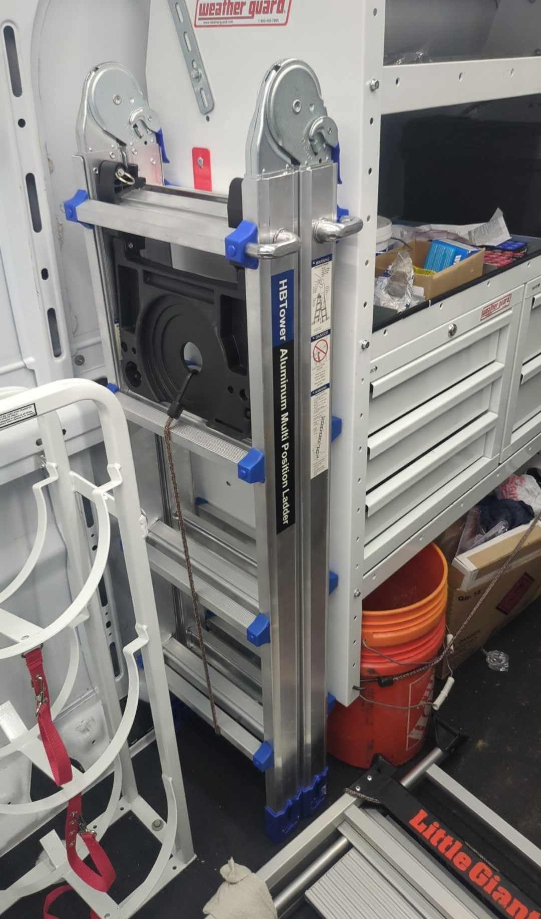 HBTower A Frame 3 Step Extension Ladder, 11 Ft Multi Position Ladder with Removable Tool Tray and Stabilizer Bar, 330 lbs Capacity Telescoping Ladder for Household and Outdoor Work (Orange, 11FT) customer photo 1