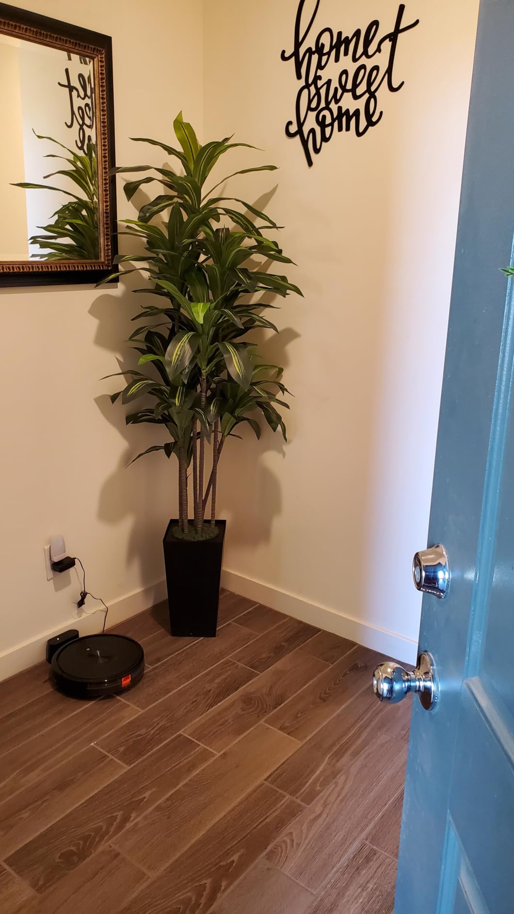 Artificial Dracaena Plant Indoor 5FT - Fake Tree with White Tall Planter - Faux Yucca Tall Fake Floor Plant in Pot - Artificial Trees for Home Office Living Room Decor Indoor customer photo 1