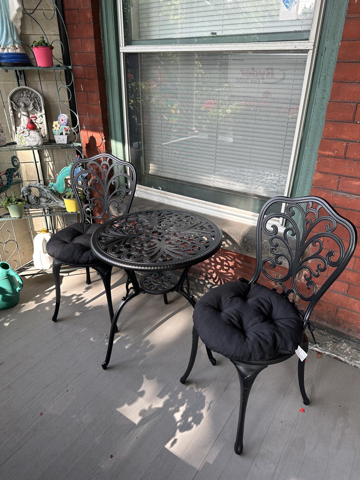 NUU GARDEN 3 Piece Bistro Set Outdoor, All Weather Cast Aluminum Patio Bistro Set with Umbrella Hole, Black, Butterfly Backrest customer photo 1