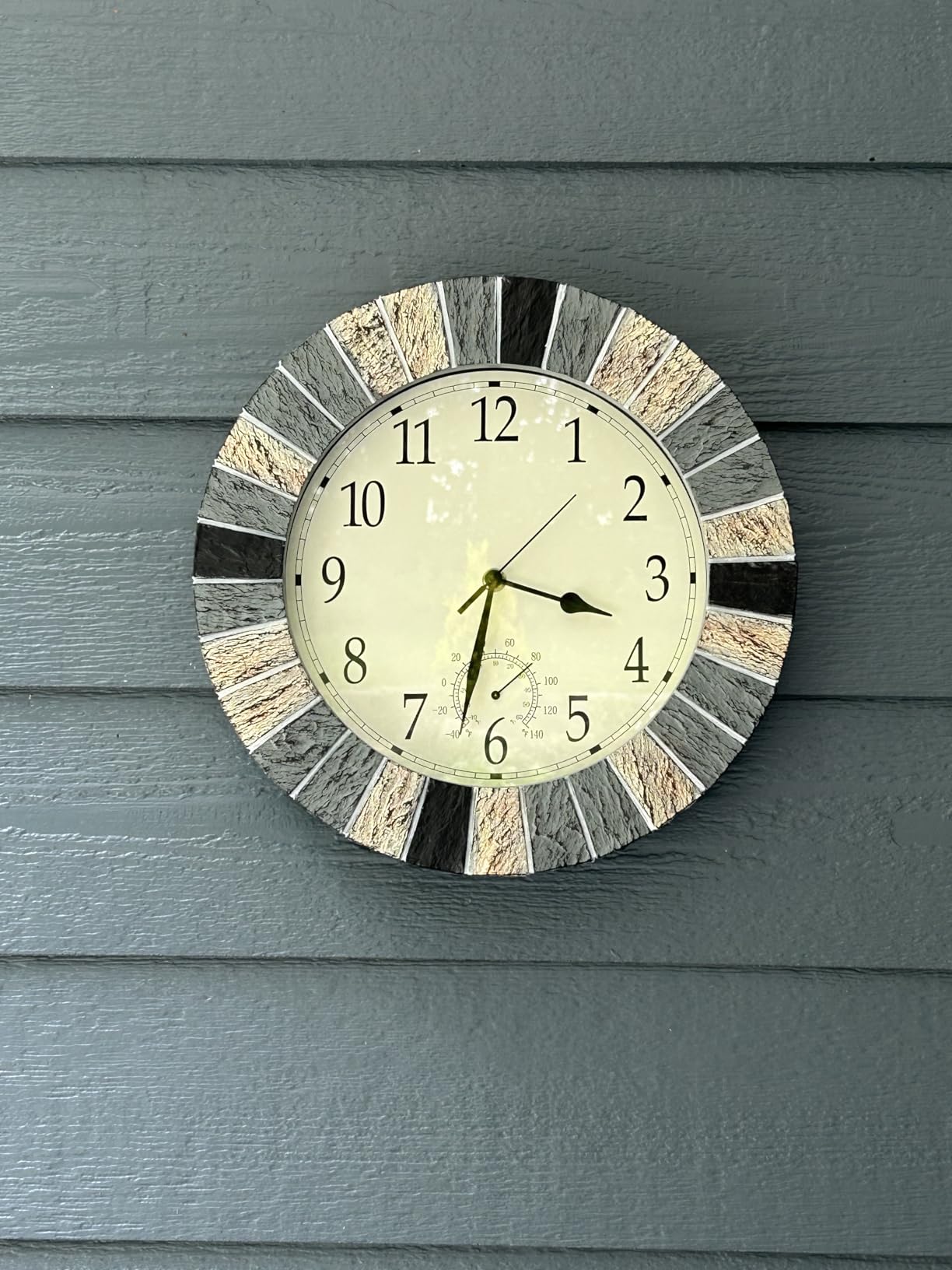 UMEXUS Outdoor Clocks for Patio Waterproof with Thermometer Combo, Brown | 13-in Weatherproof Wall Clock, UV Resistant, Silent, Battery Operated, Easy to Read for Patio Pool Garden Lanai Fence Porch customer photo 2